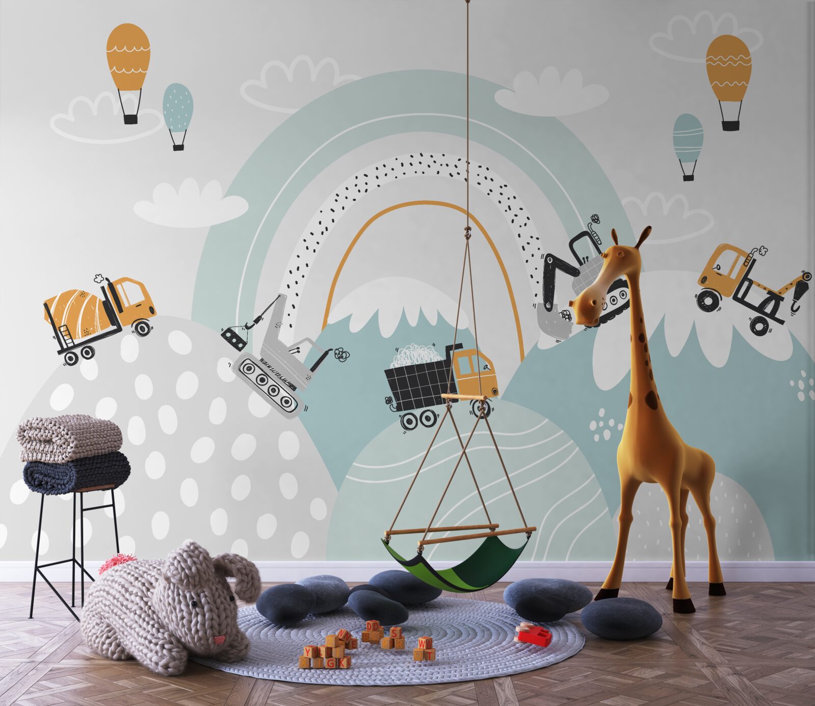 Papier peint les voitures roulent sur des collines magiques