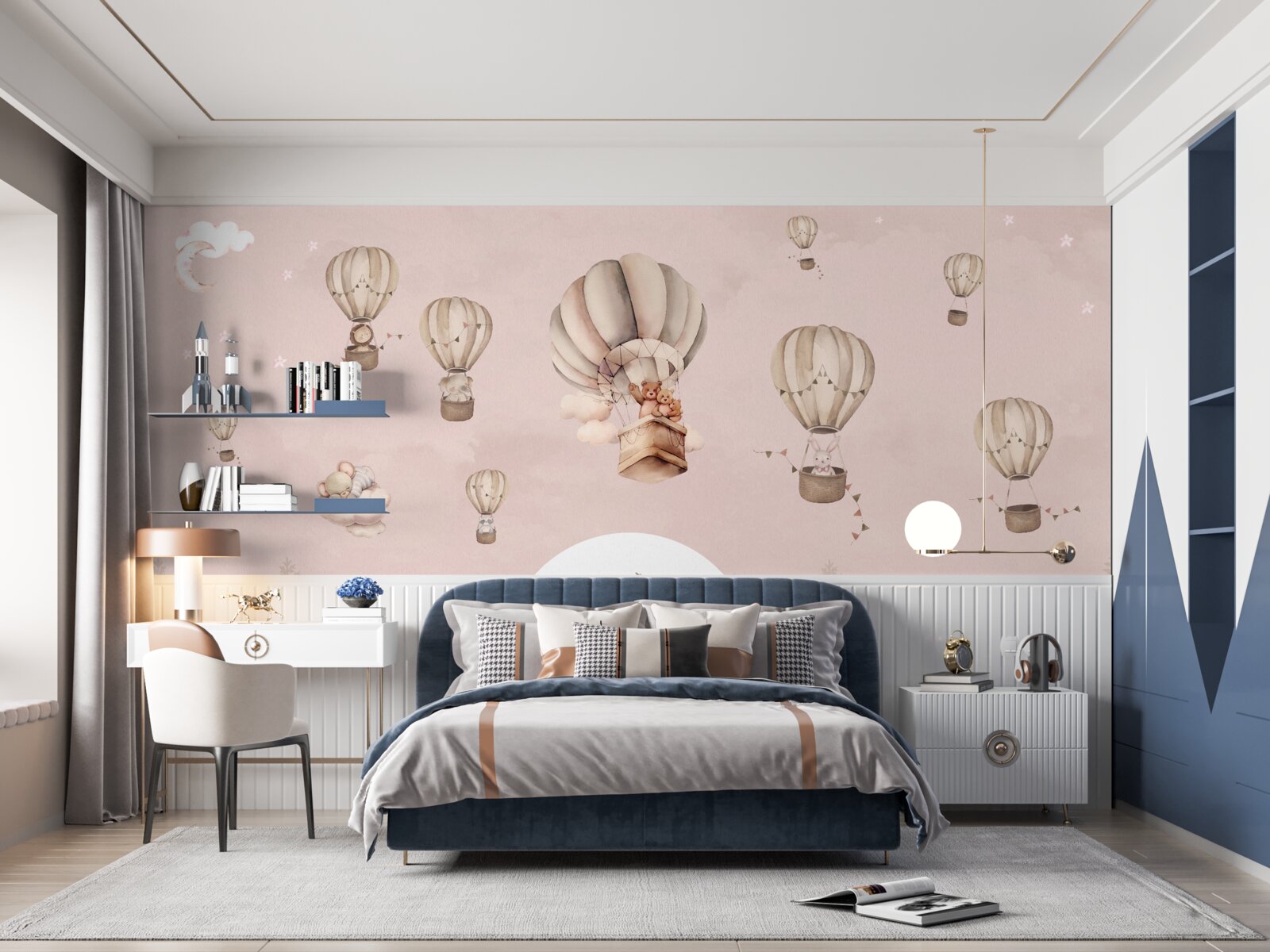 Papier peint les animaux s'envolent en montgolfière