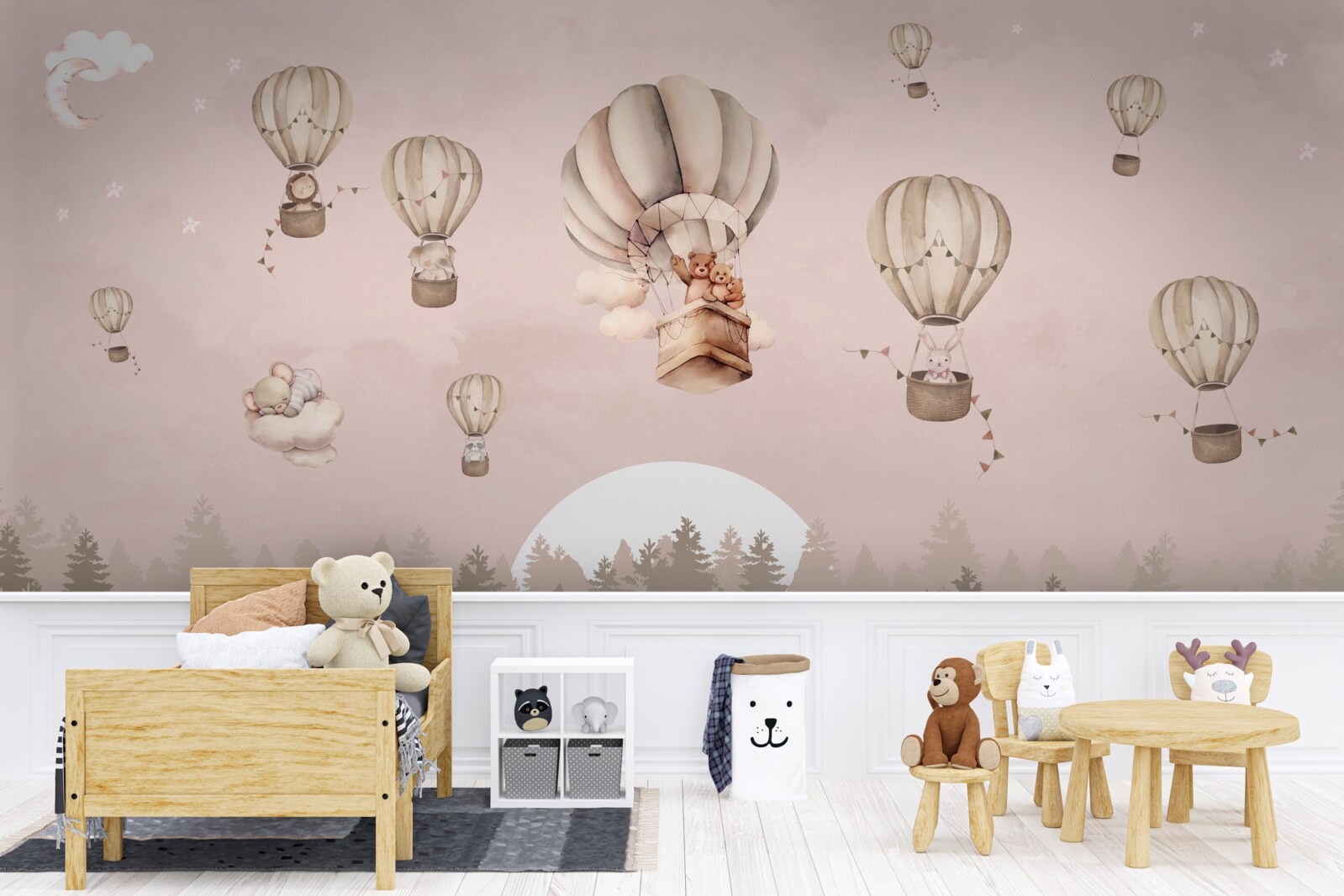 Papier peint les animaux s'envolent en montgolfière