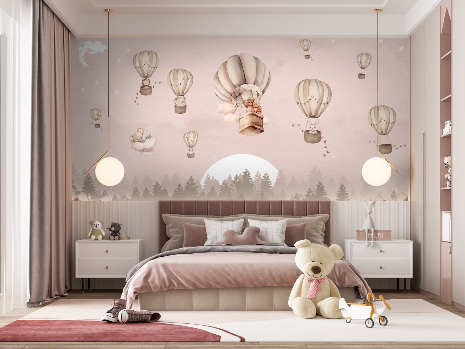 Papier peint les animaux s'envolent en montgolfière