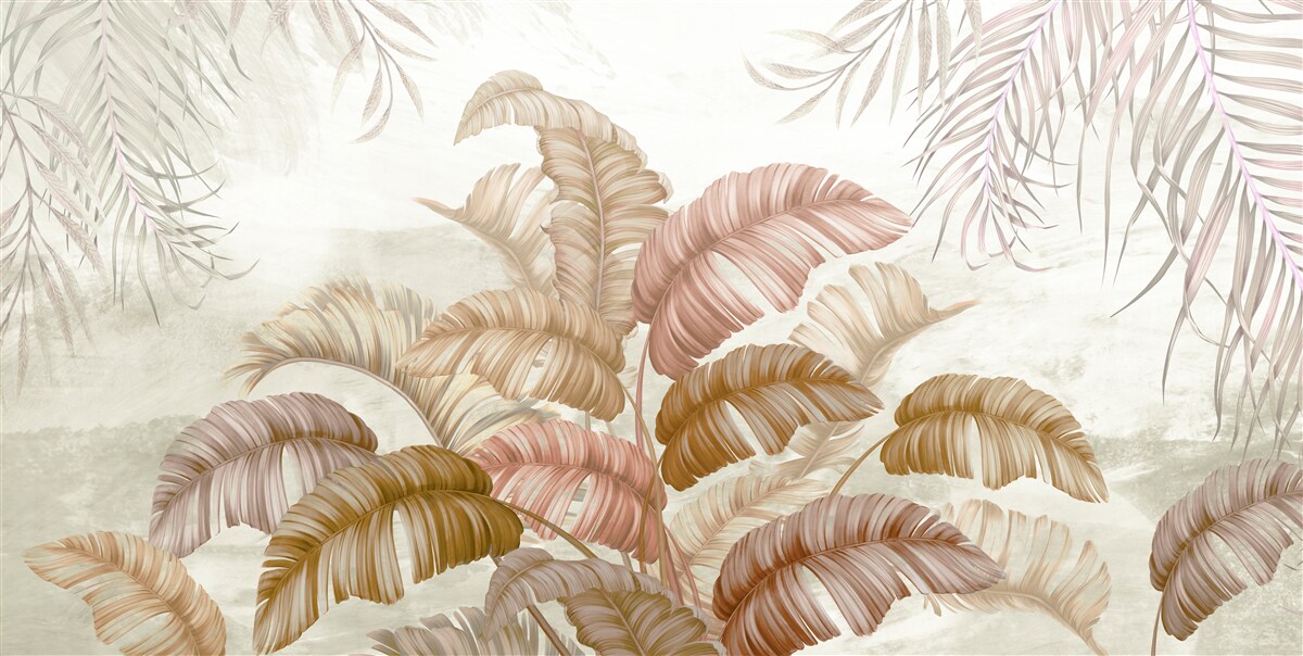 Papier peint arbuste tropical puissant avec des feuilles