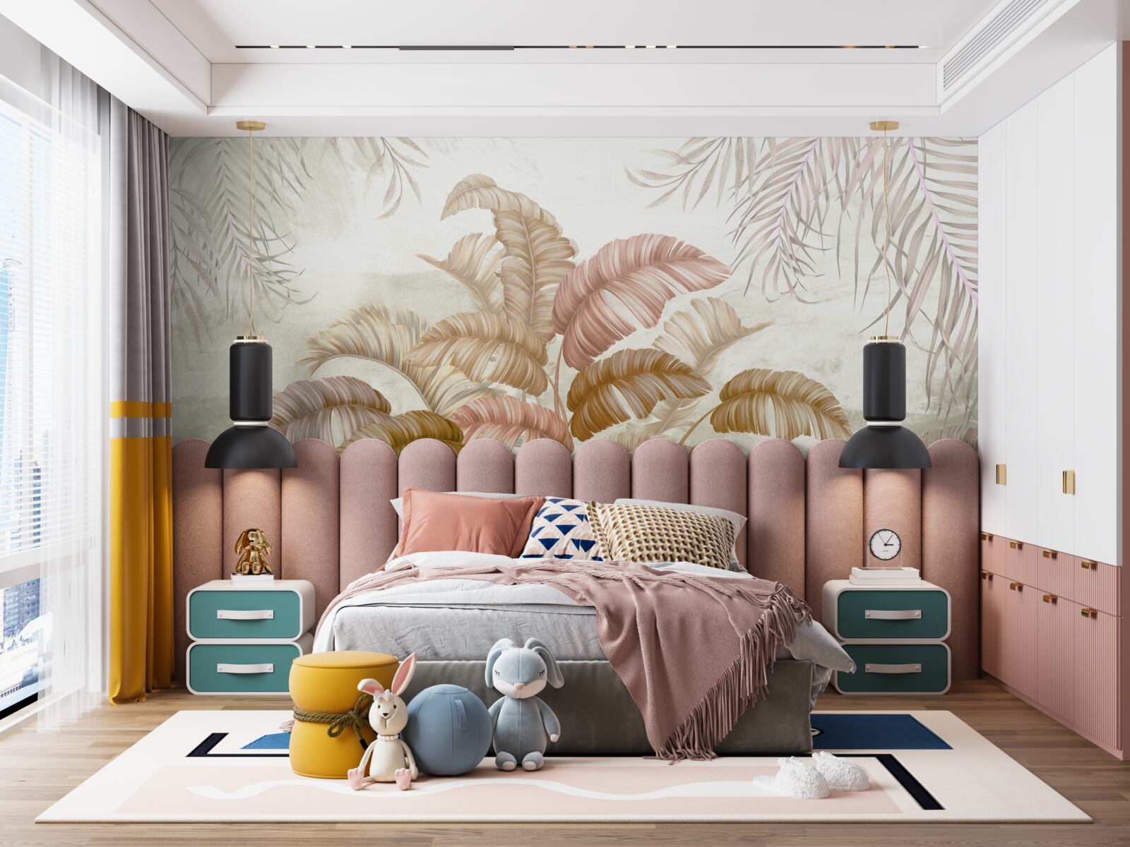 Papier peint arbuste tropical puissant avec des feuilles