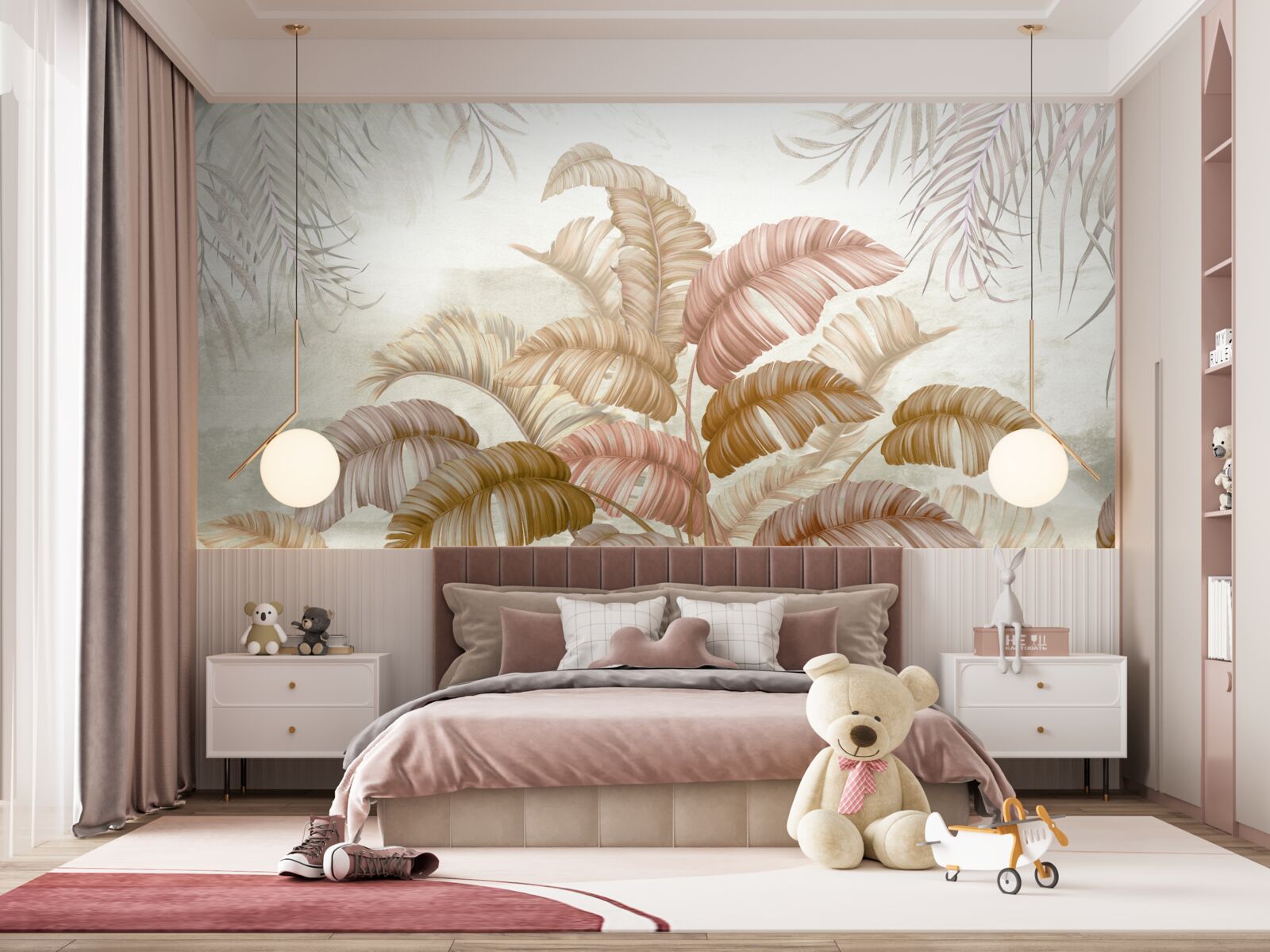 Papier peint arbuste tropical puissant avec des feuilles