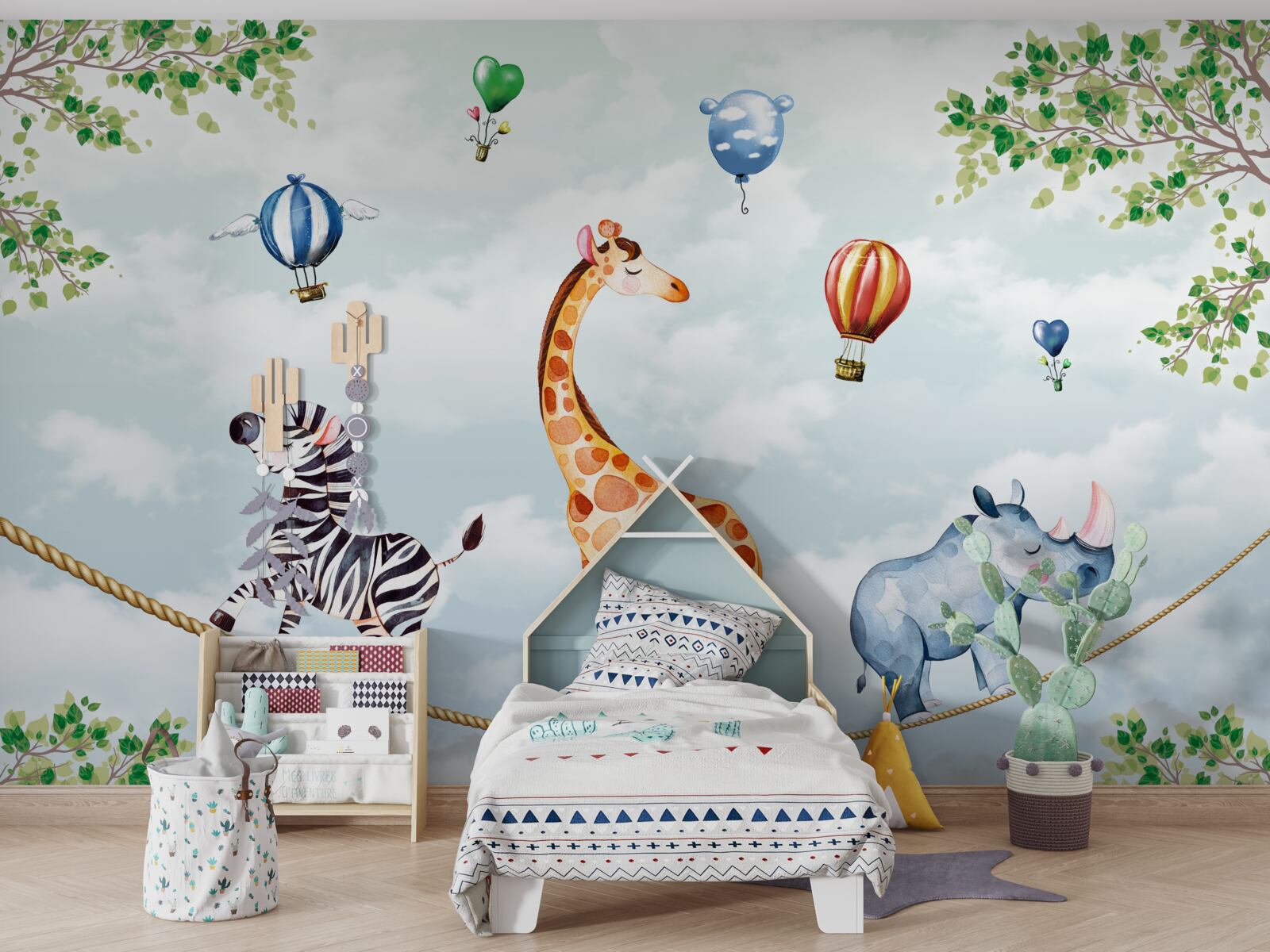 Papier peint trois acrobates se reposent sur une corde raide