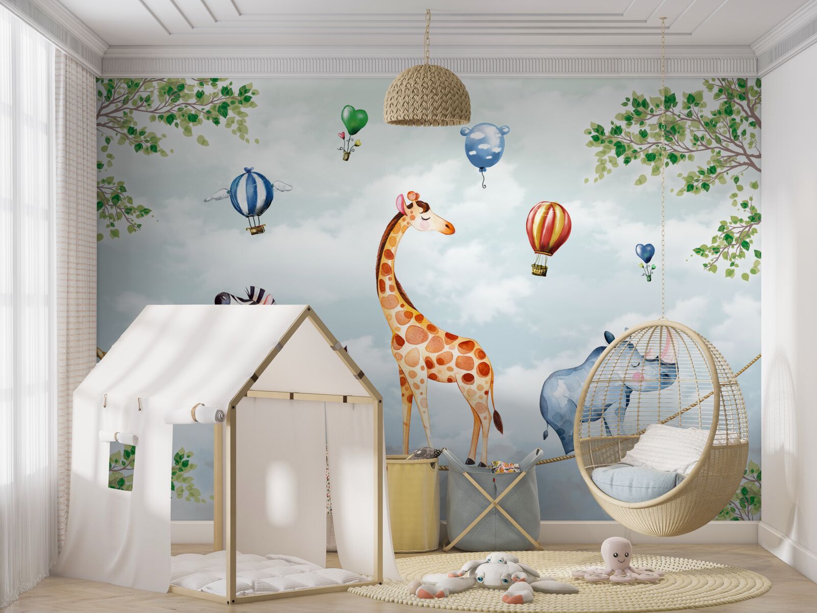 Papier peint trois acrobates se reposent sur une corde raide