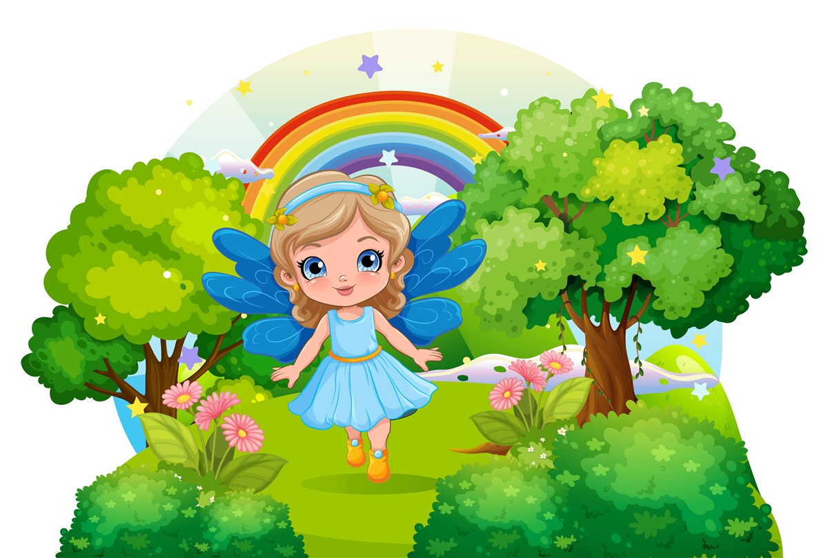 Papier peint sorcière dans le jardin d'émeraude près de l'arc-en-ciel