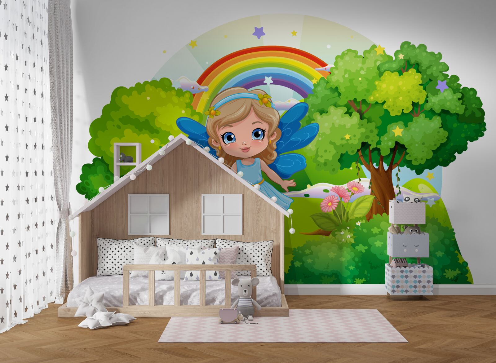 Papier peint sorcière dans le jardin d'émeraude près de l'arc-en-ciel