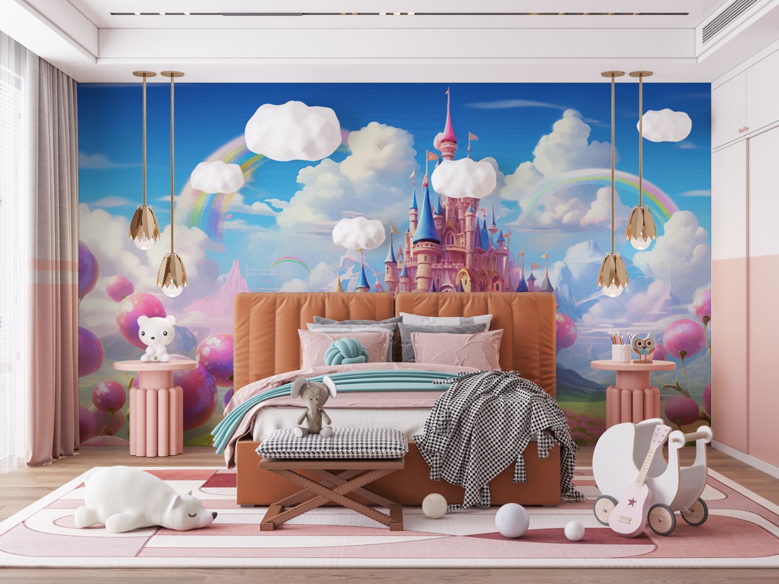 Papier peint un château de princesse de conte de fées au bout des doigts