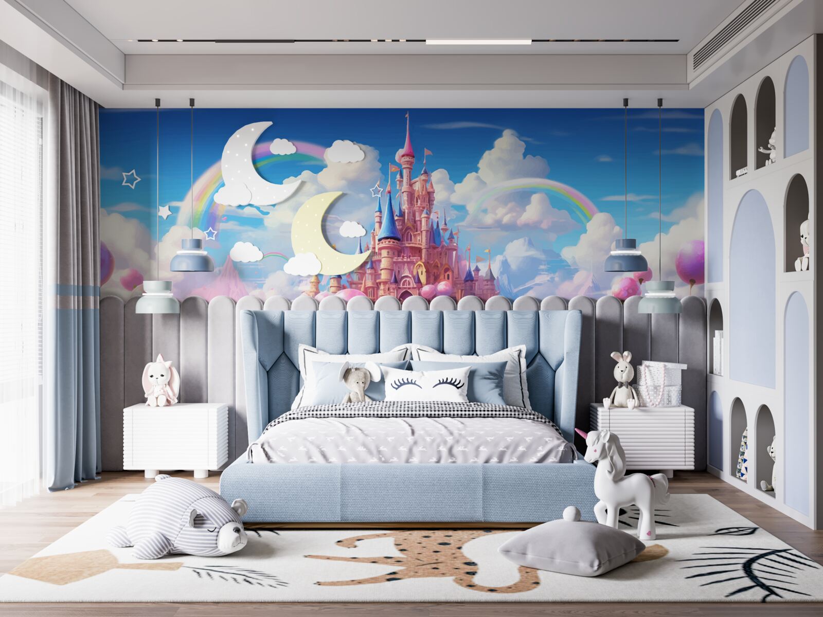 Papier peint un château de princesse de conte de fées au bout des doigts