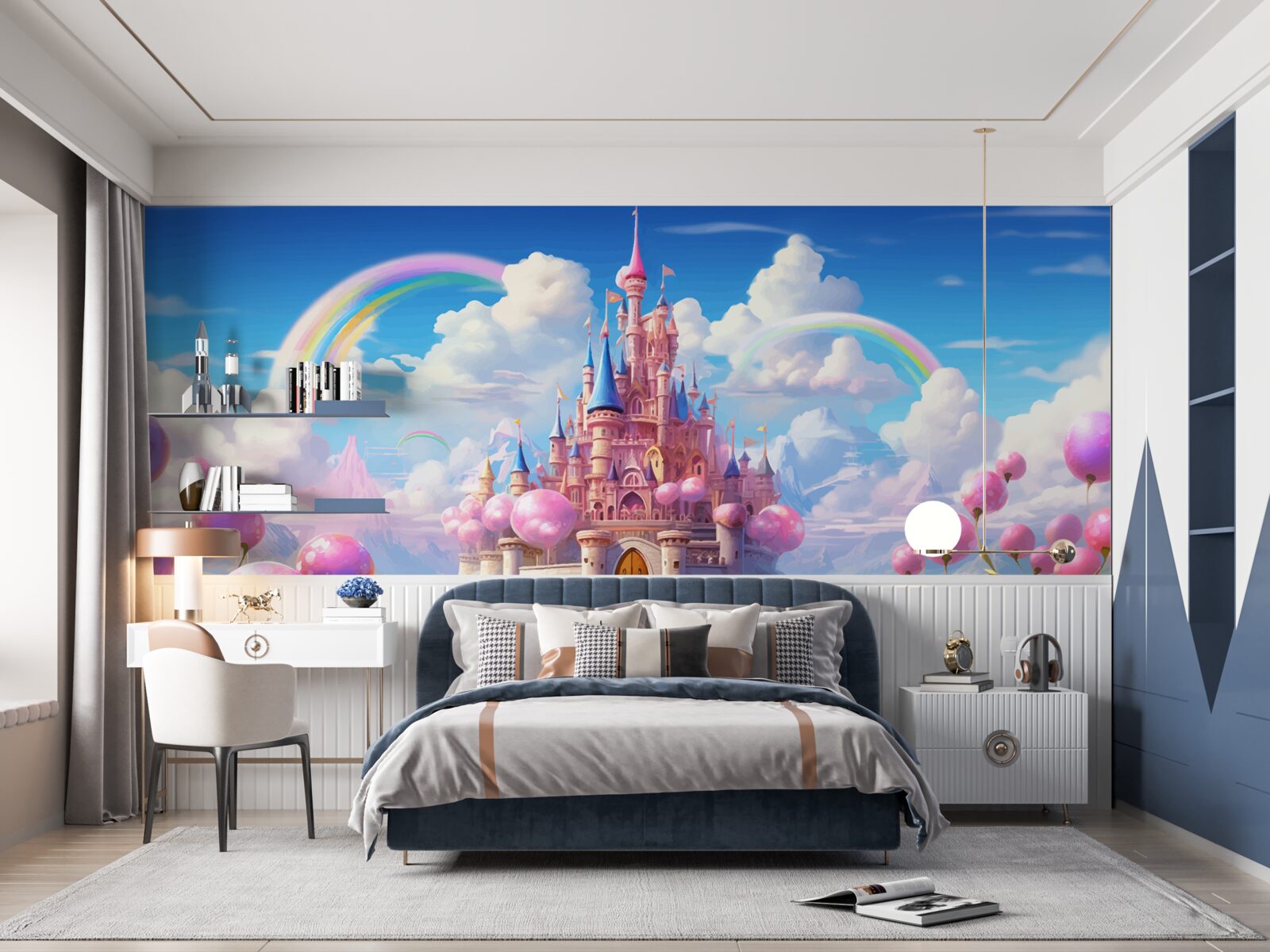 Papier peint un château de princesse de conte de fées au bout des doigts