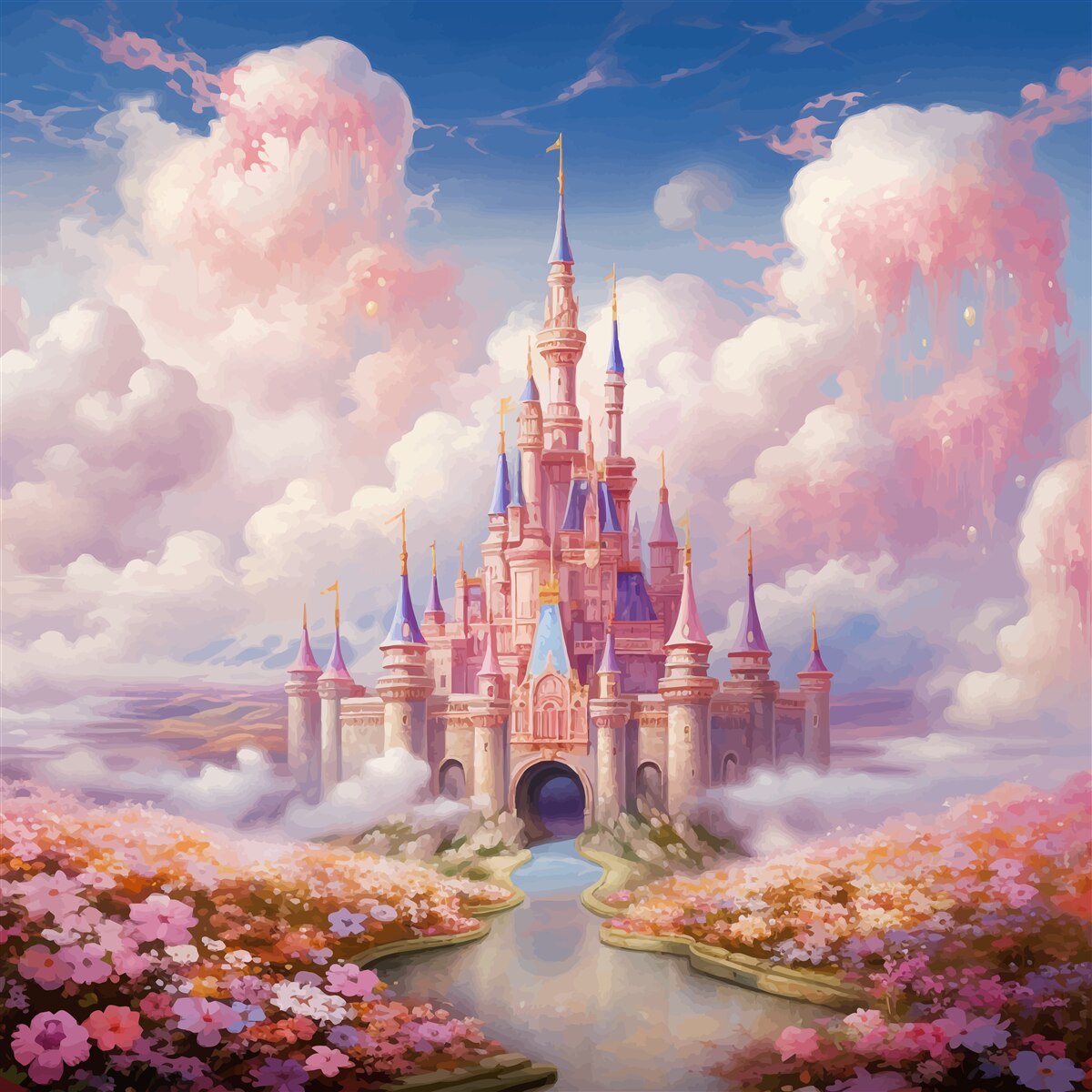 Papier peint un palais de princesse dans les nuages