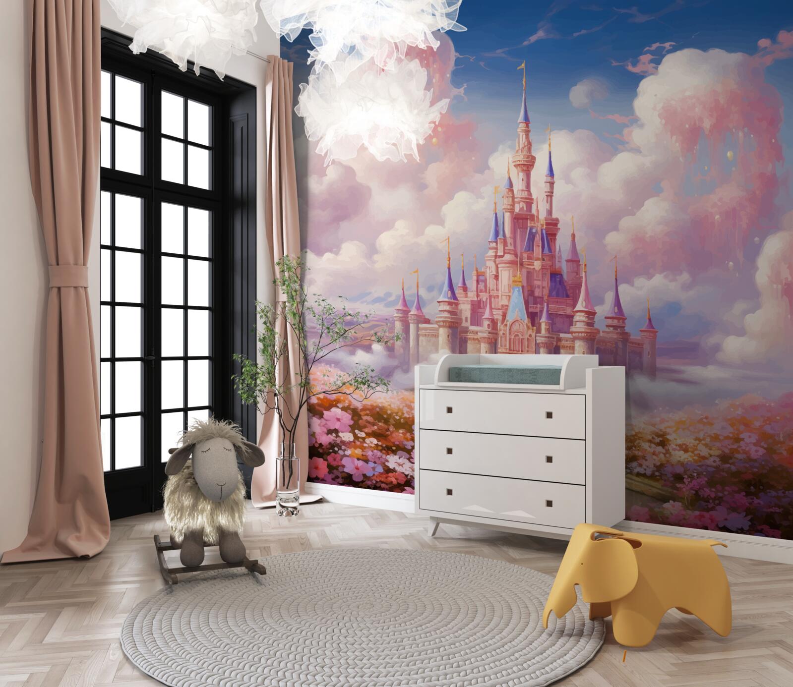 Papier peint un palais de princesse dans les nuages