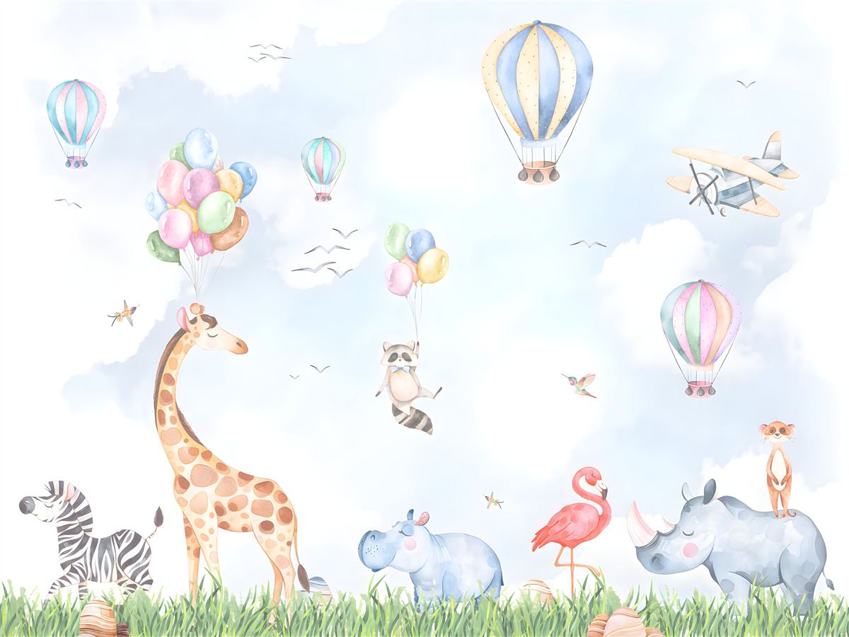 Papier peint ballons et animaux