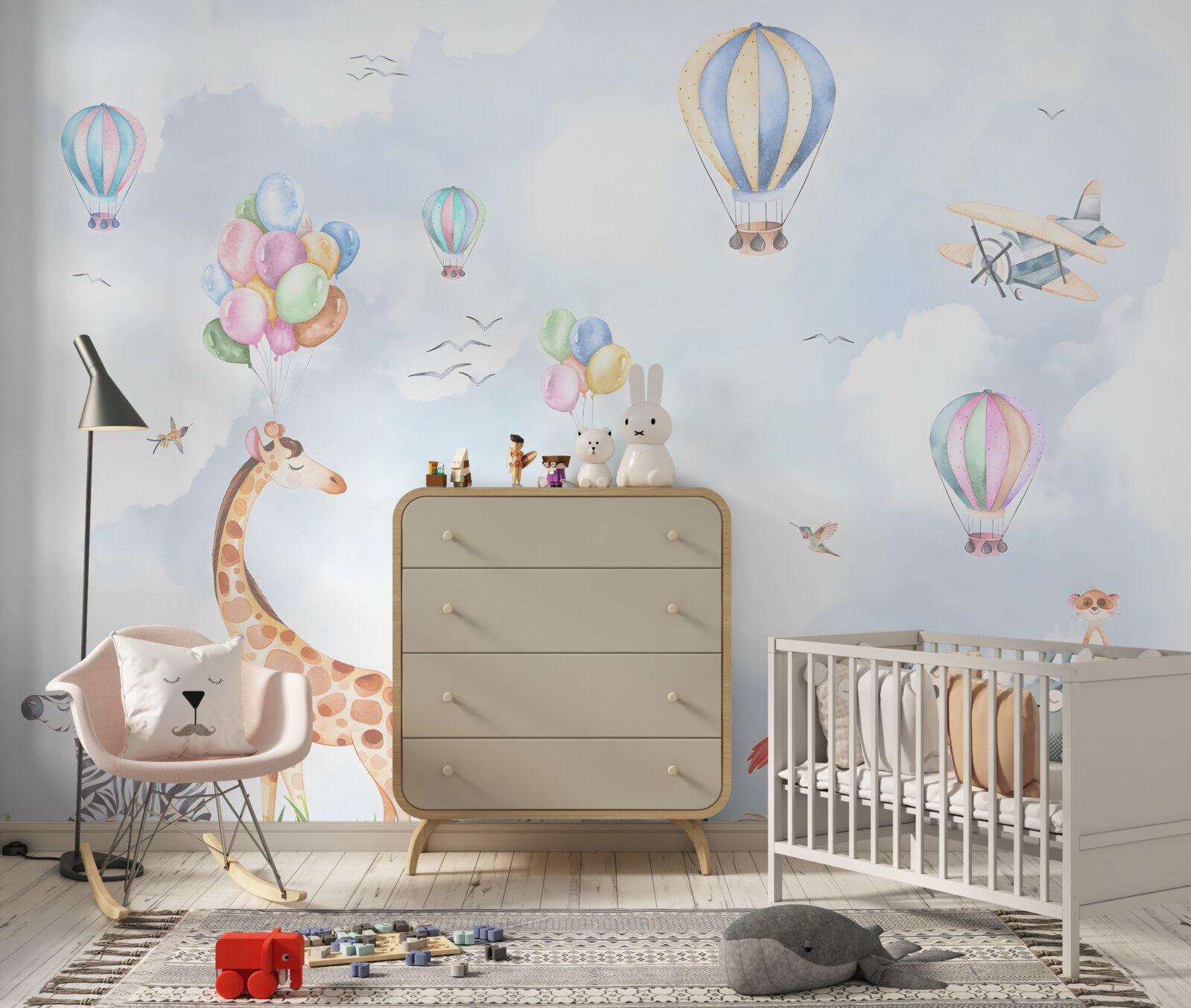 Papier peint ballons et animaux