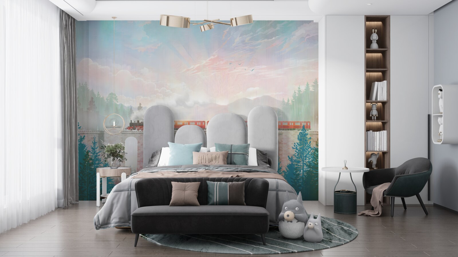 Papier peint un train traverse le pont