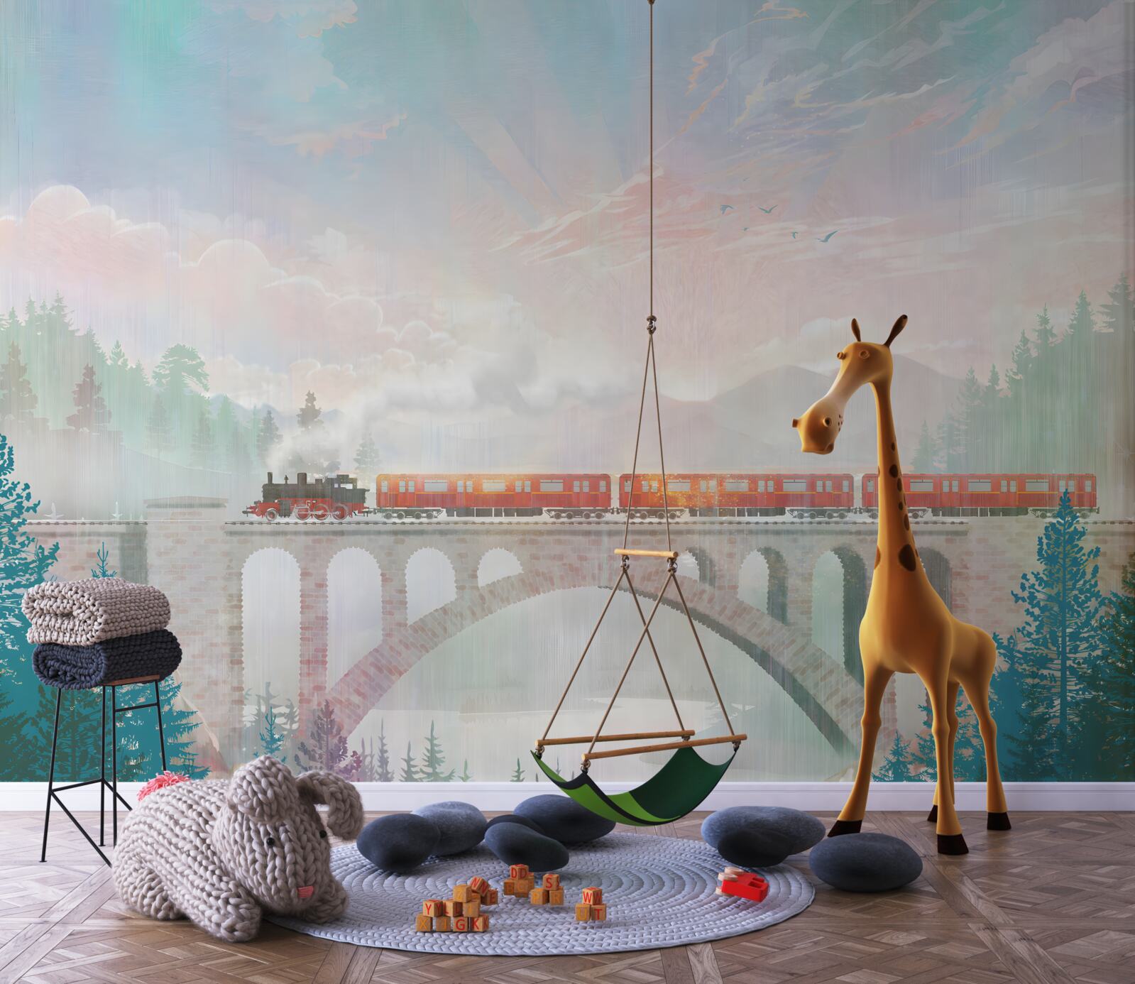 Papier peint un train traverse le pont