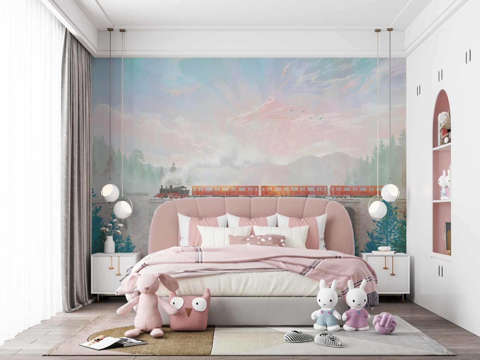 Papier peint un train traverse le pont