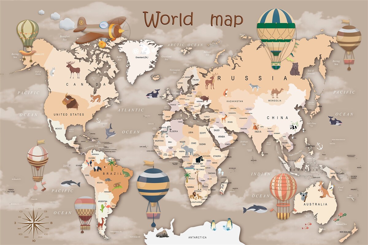 Papier peint carte du monde avec les continents