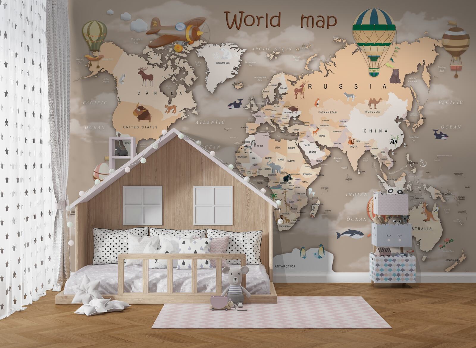 Papier peint carte du monde avec les continents