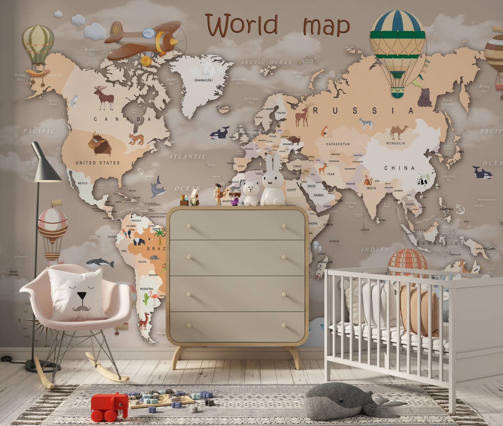 Papier peint carte du monde avec les continents