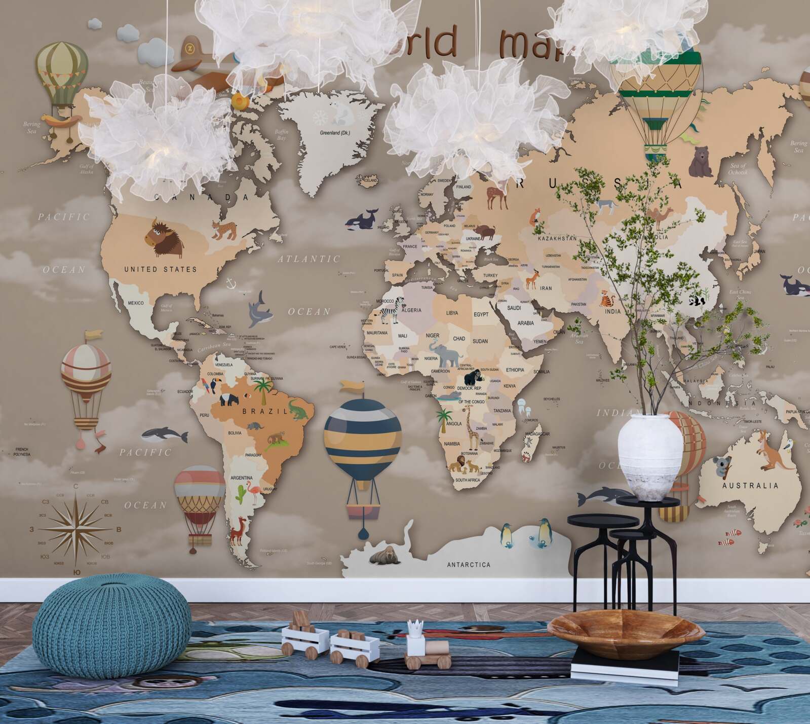 Papier peint carte du monde avec les continents