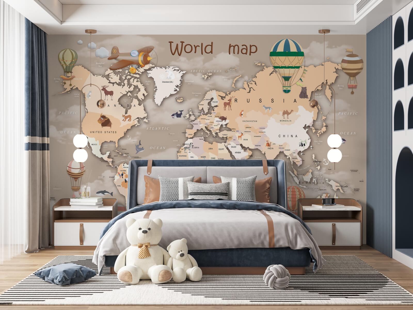 Papier peint carte du monde avec les continents