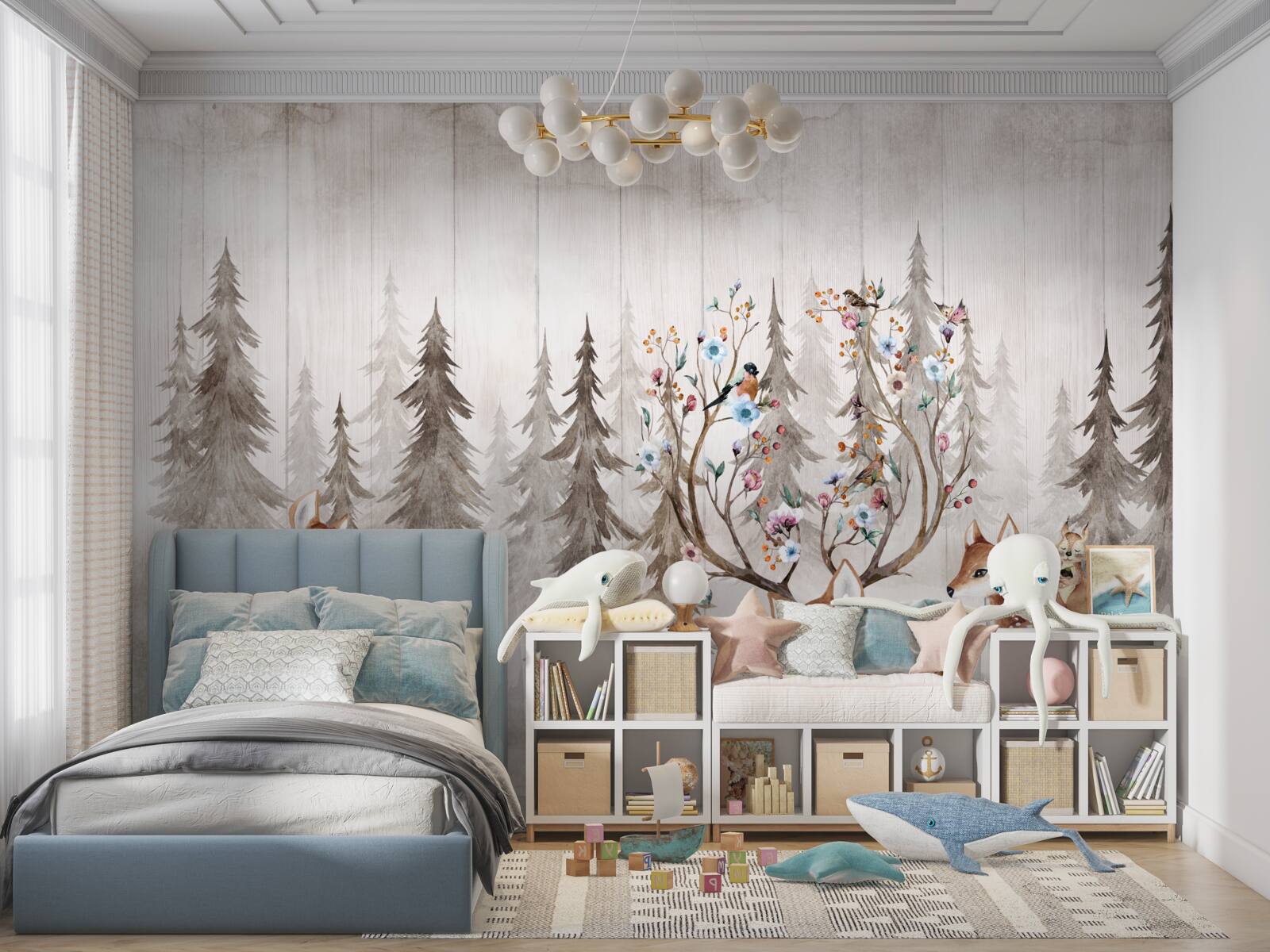 Papier peint une grande famille de cerfs se reposant dans la forêt