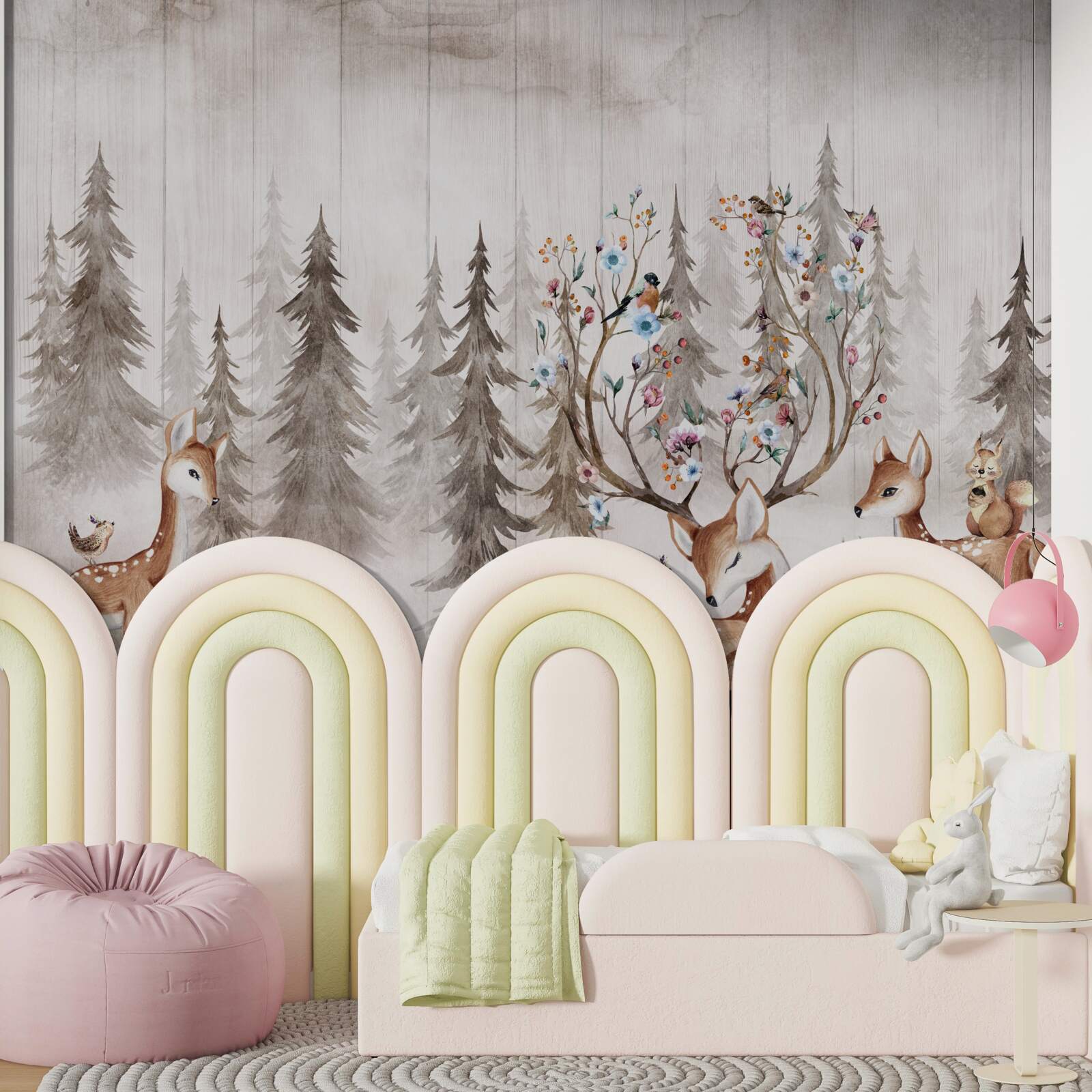 Papier peint une grande famille de cerfs se reposant dans la forêt