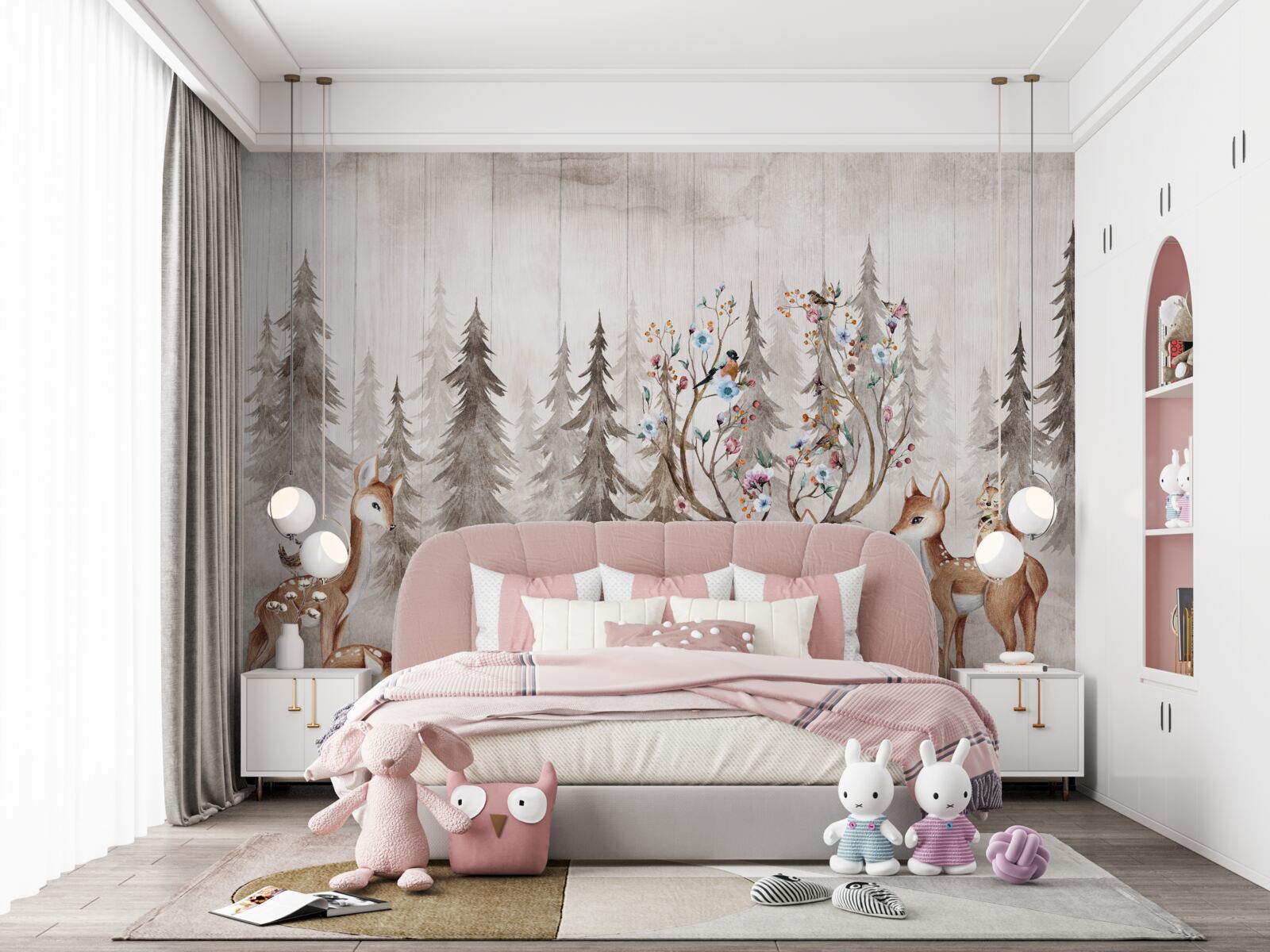 Papier peint une grande famille de cerfs se reposant dans la forêt