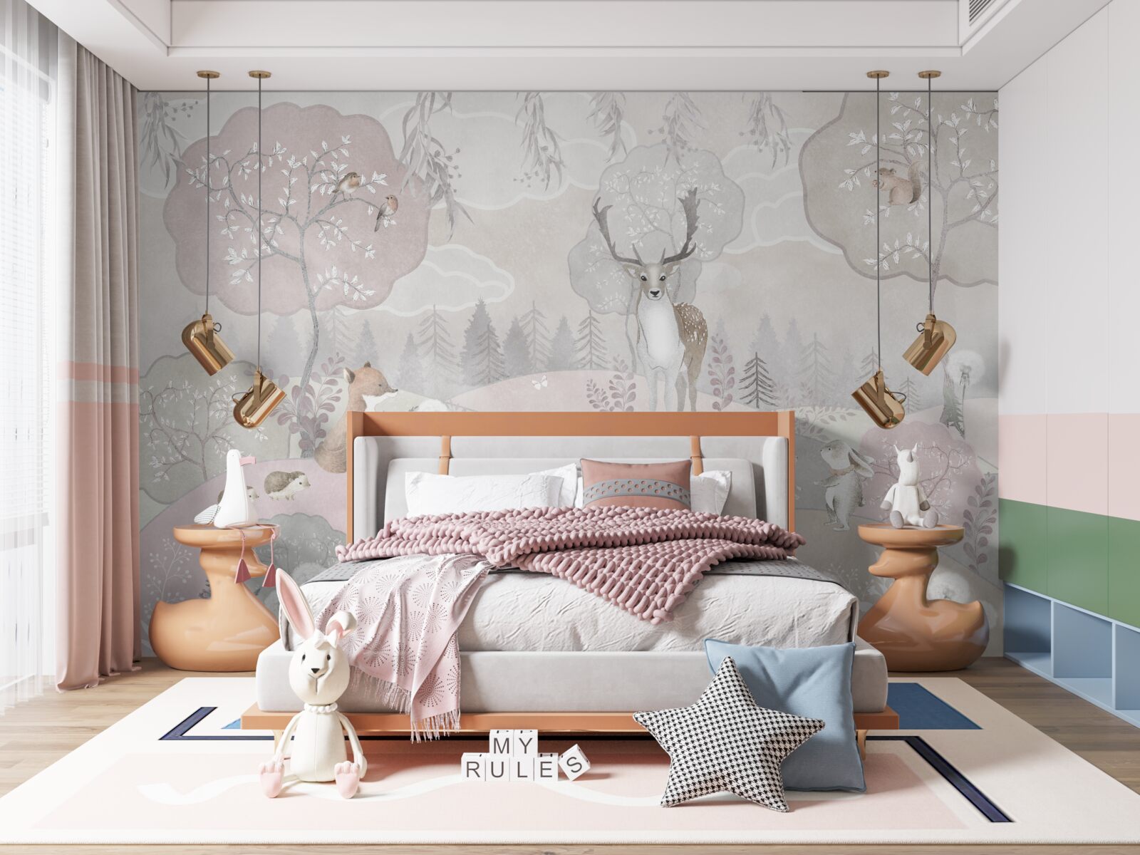 Papier peint le cerf voit ses jeunes compagnons