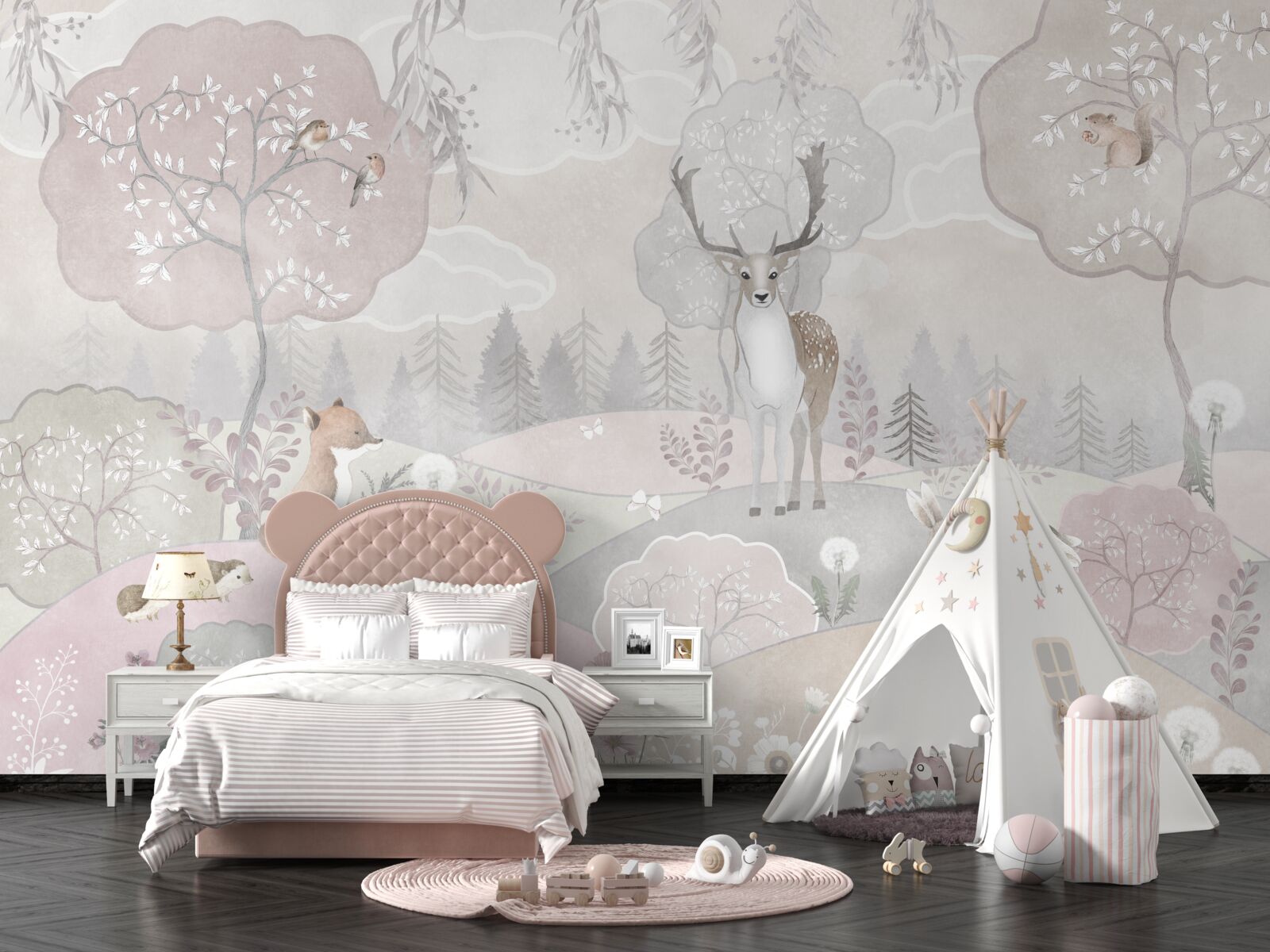 Papier peint le cerf voit ses jeunes compagnons