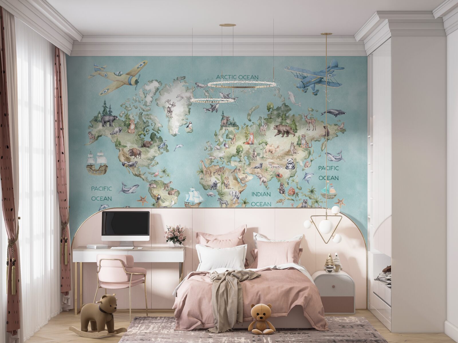 Papier peint carte du monde pour enfants avec les océans