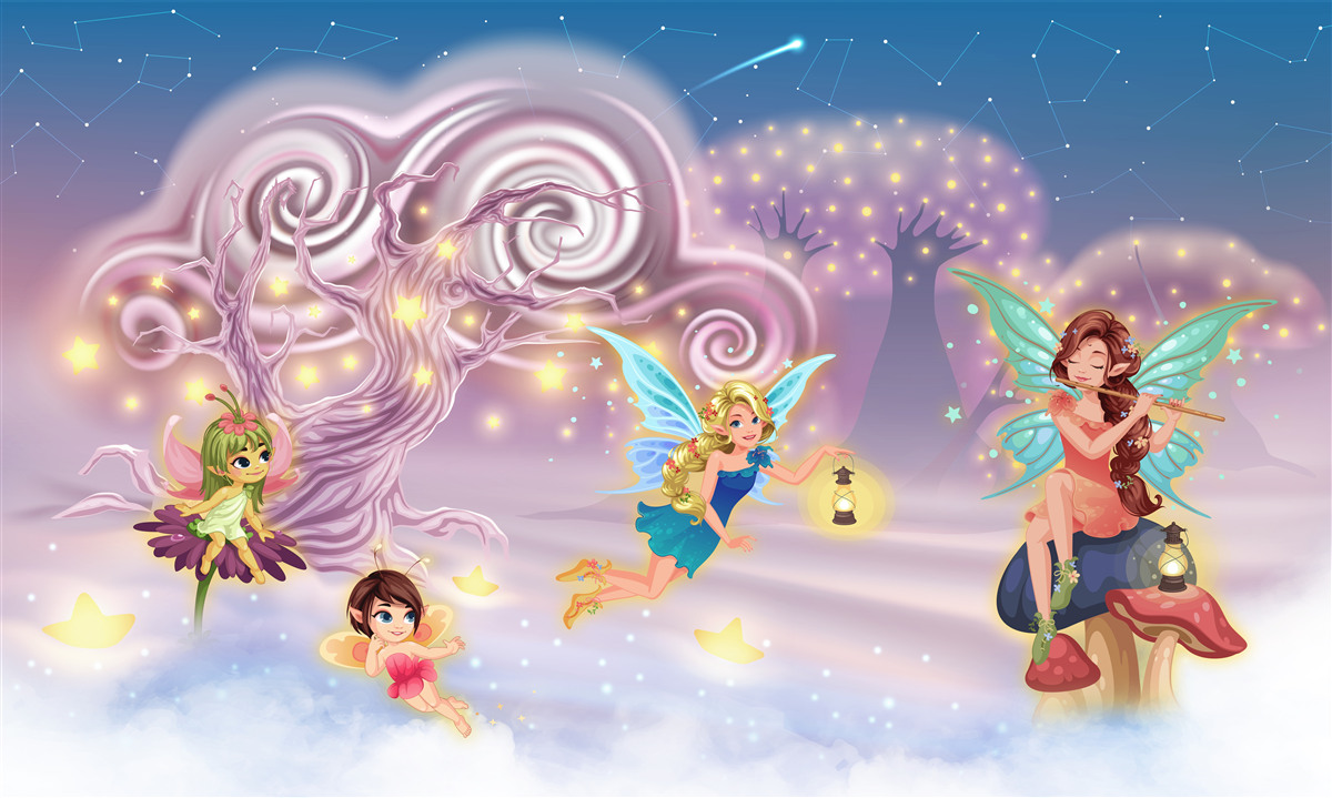 Papier peint les fées racontent des contes de fées aux enfants en utilisant des chansons