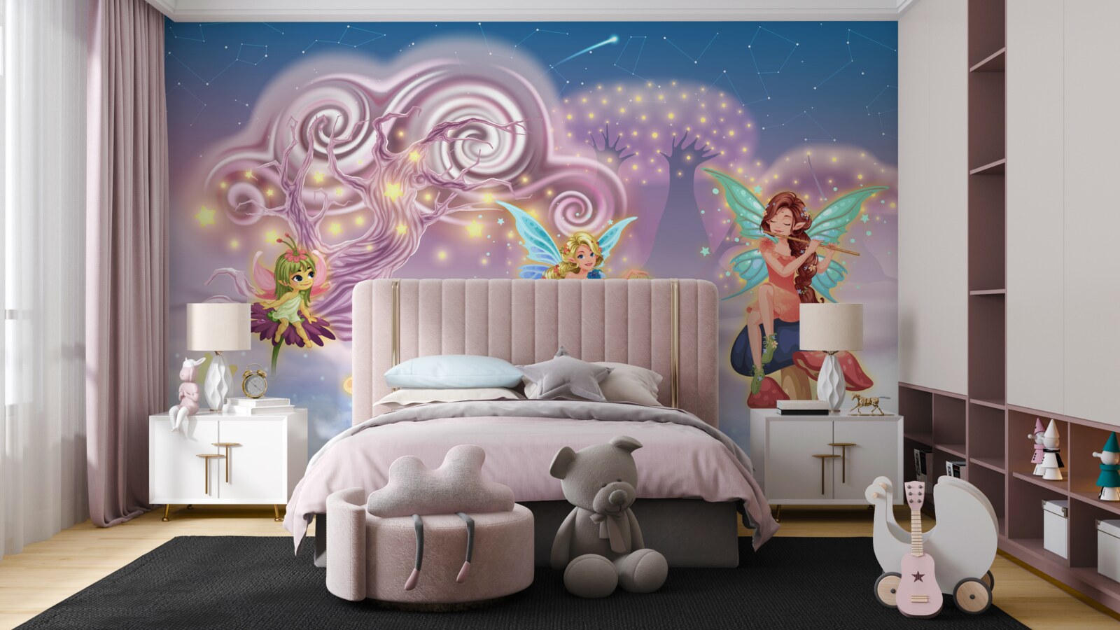 Papier peint les fées racontent des contes de fées aux enfants en utilisant des chansons