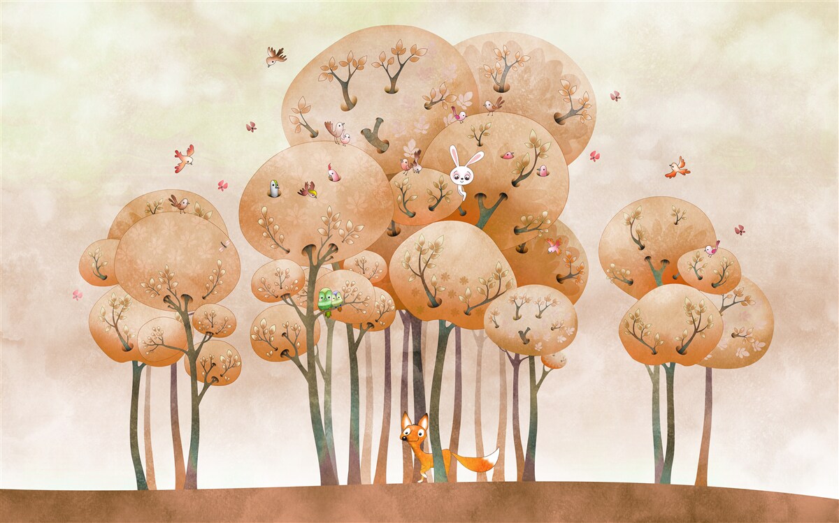 Papier peint Un renard cherche un lapin dans un arbre