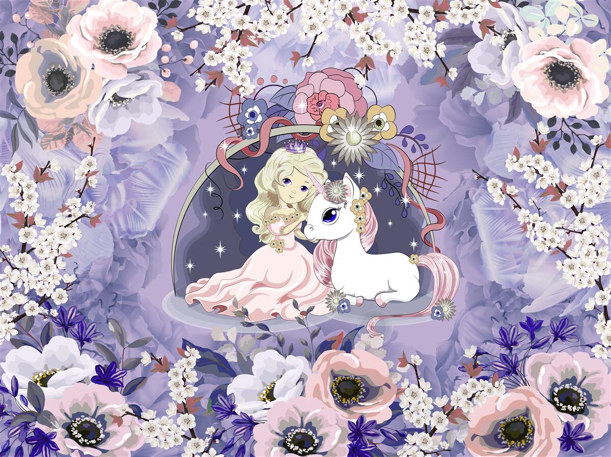 Papier peint licorne avec princesse