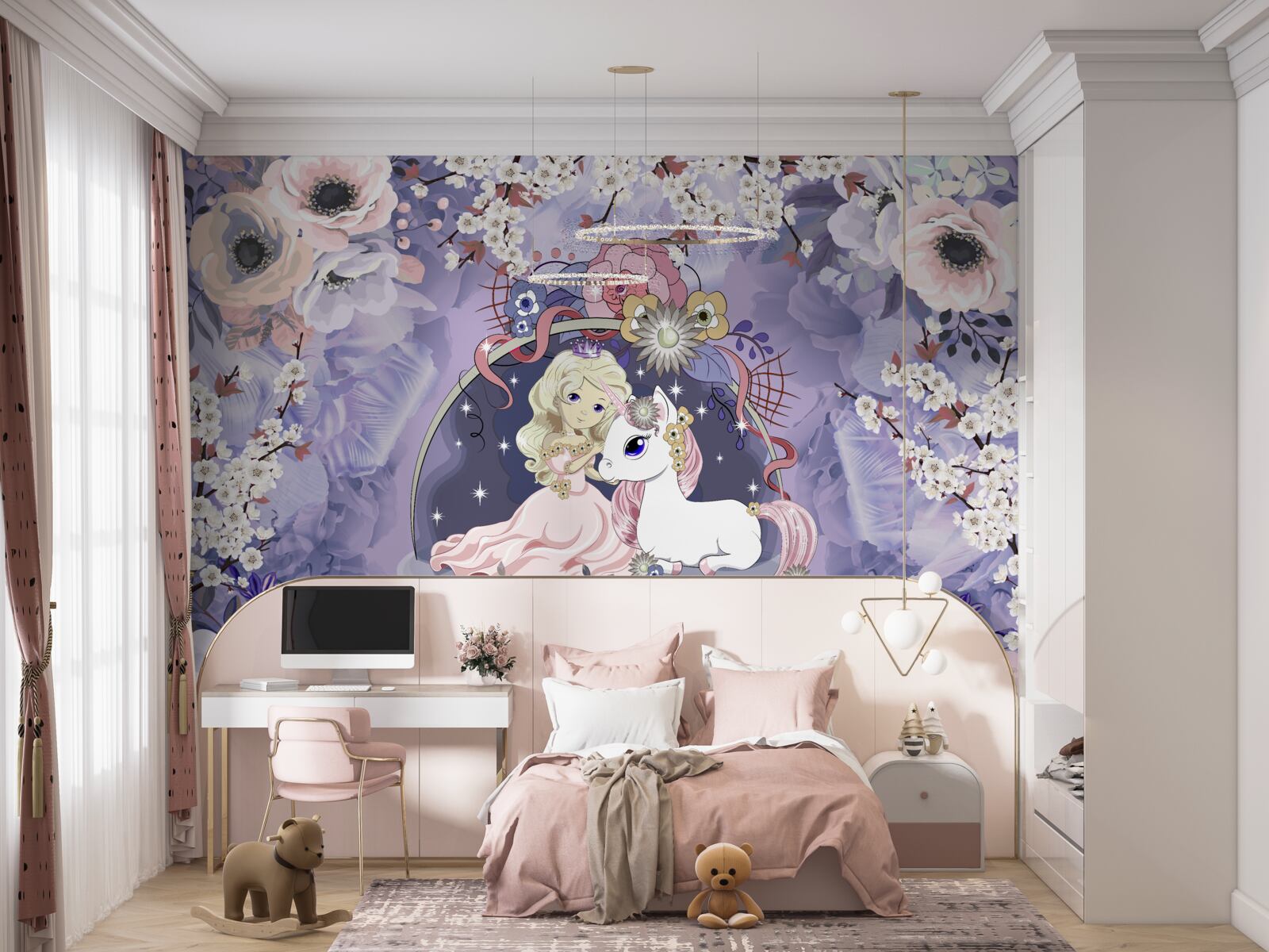 Papier peint licorne avec princesse