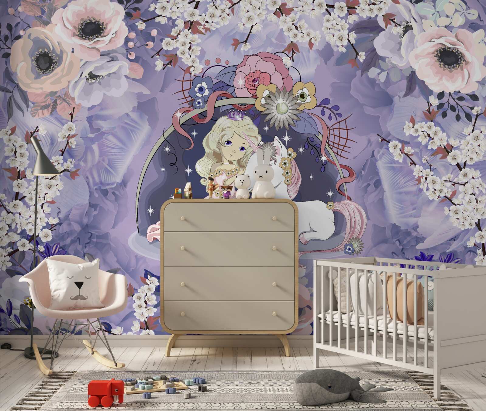 Papier peint licorne avec princesse