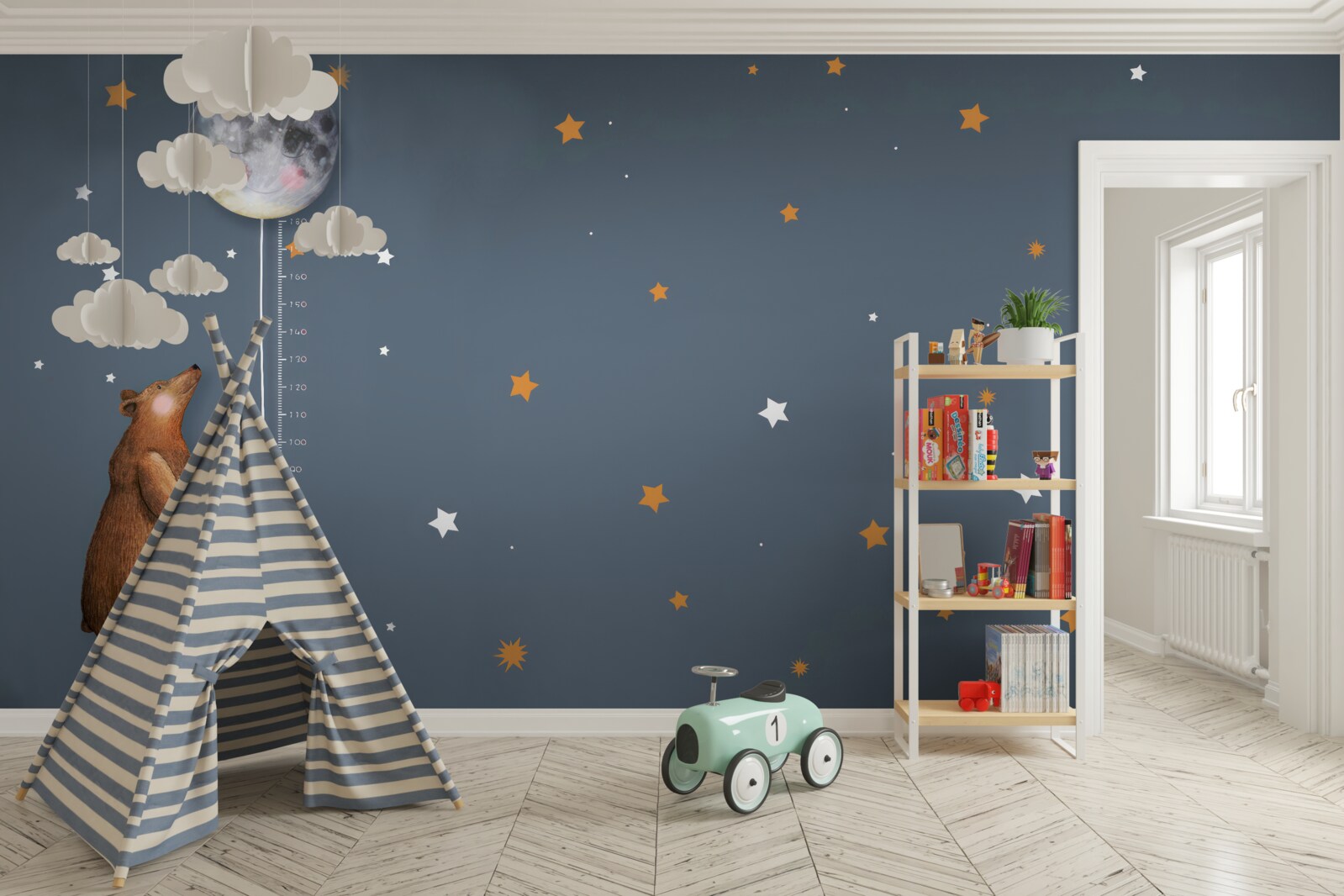 Papier peint l'ours élève la lune vers le ciel