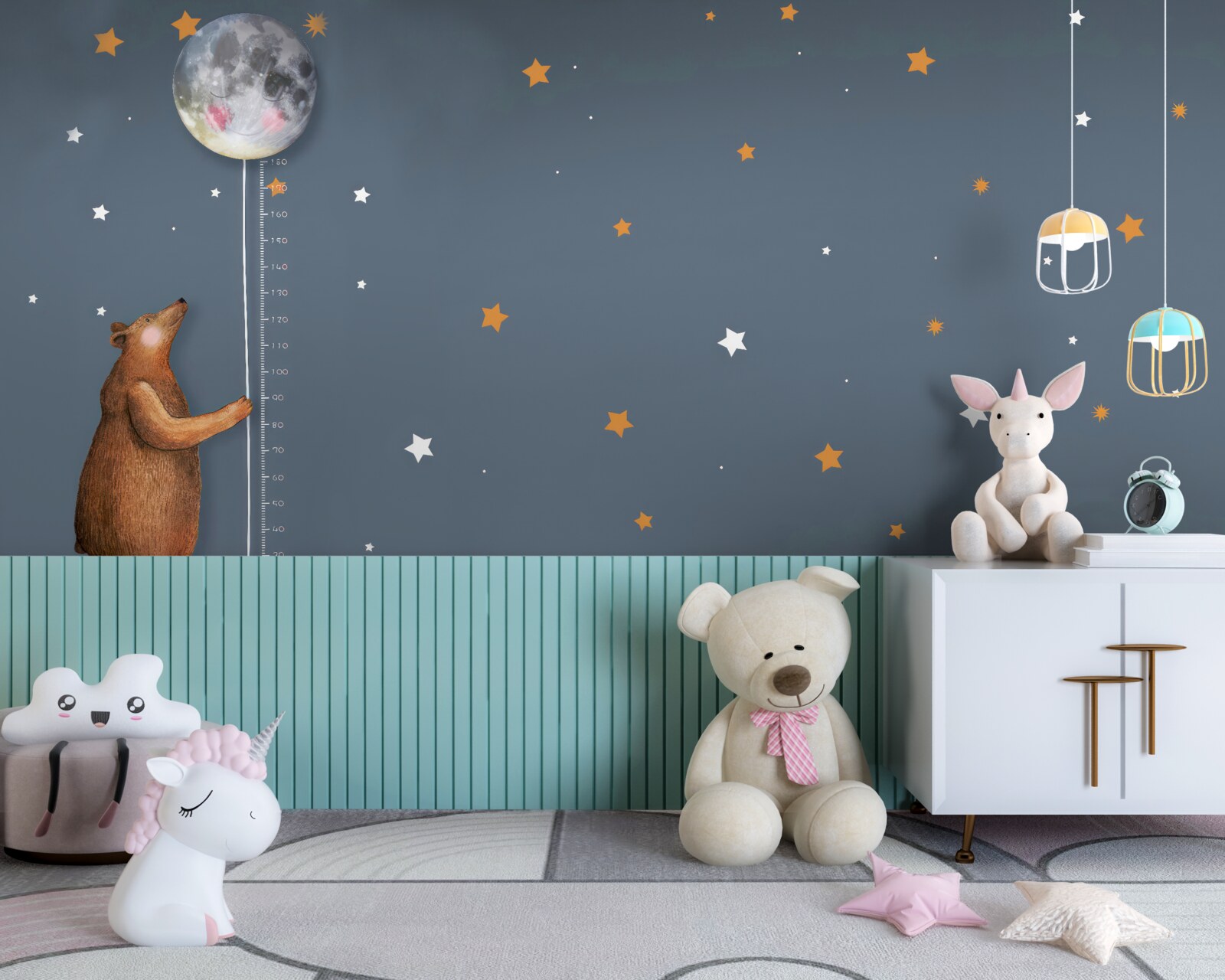 Papier peint l'ours élève la lune vers le ciel