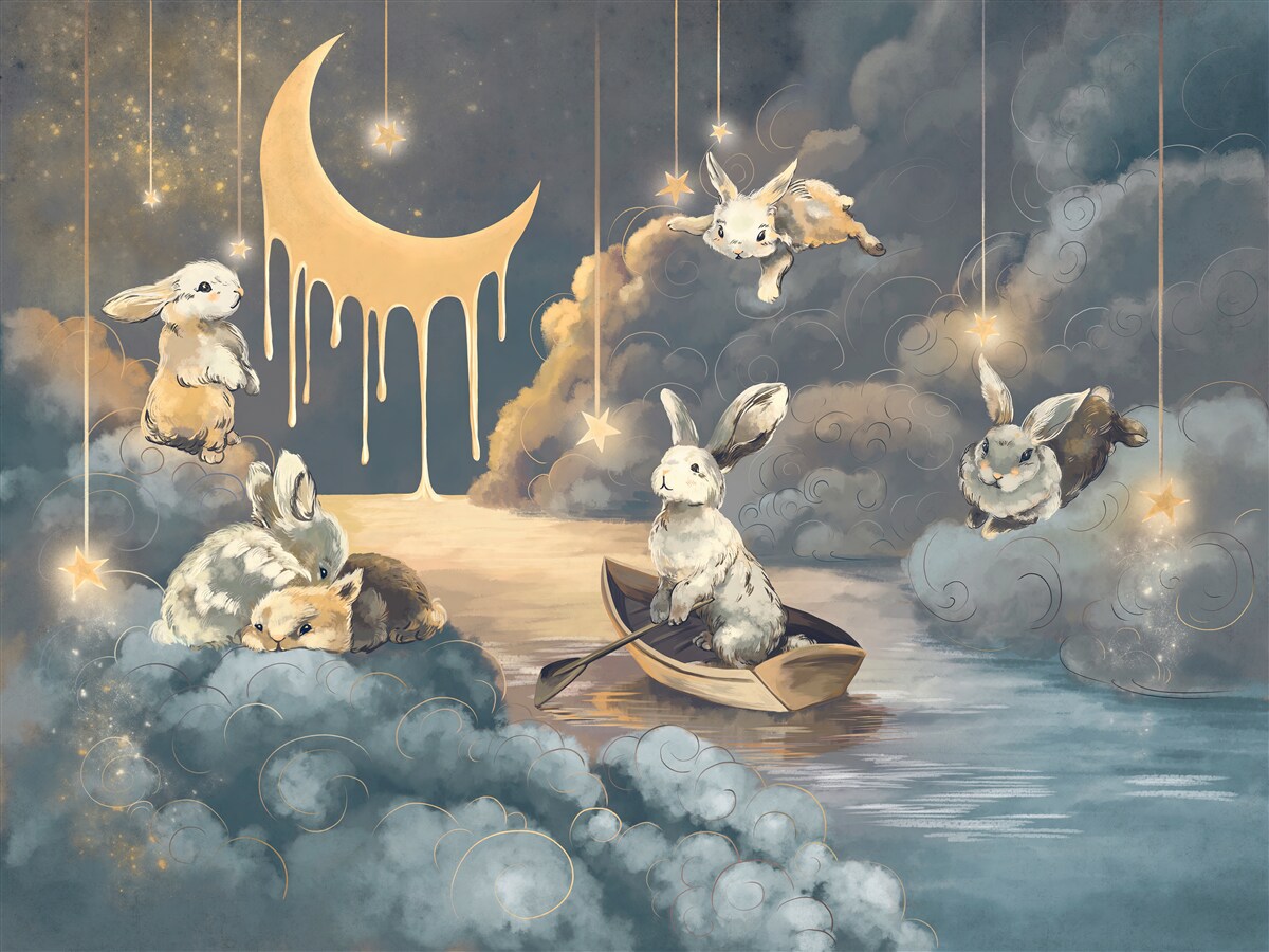 Papier peint de jolis lapins apparaissent dans le ciel nocturne