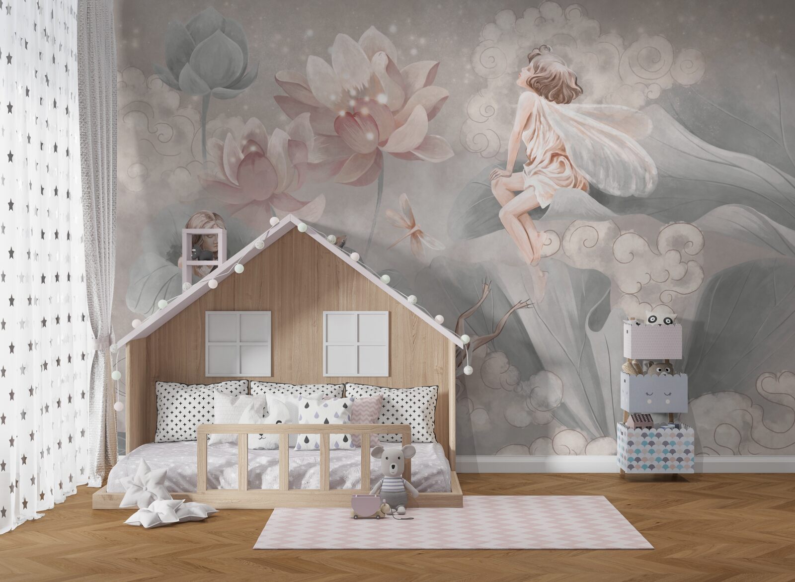 Papier peint les bourgeons de fleurs dans lesquels se cachent les fées