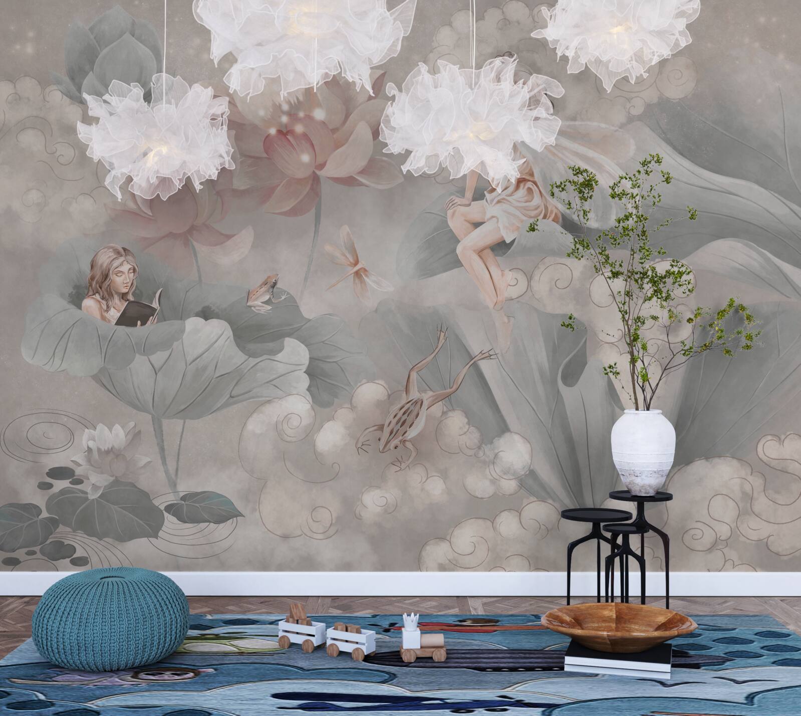 Papier peint les bourgeons de fleurs dans lesquels se cachent les fées