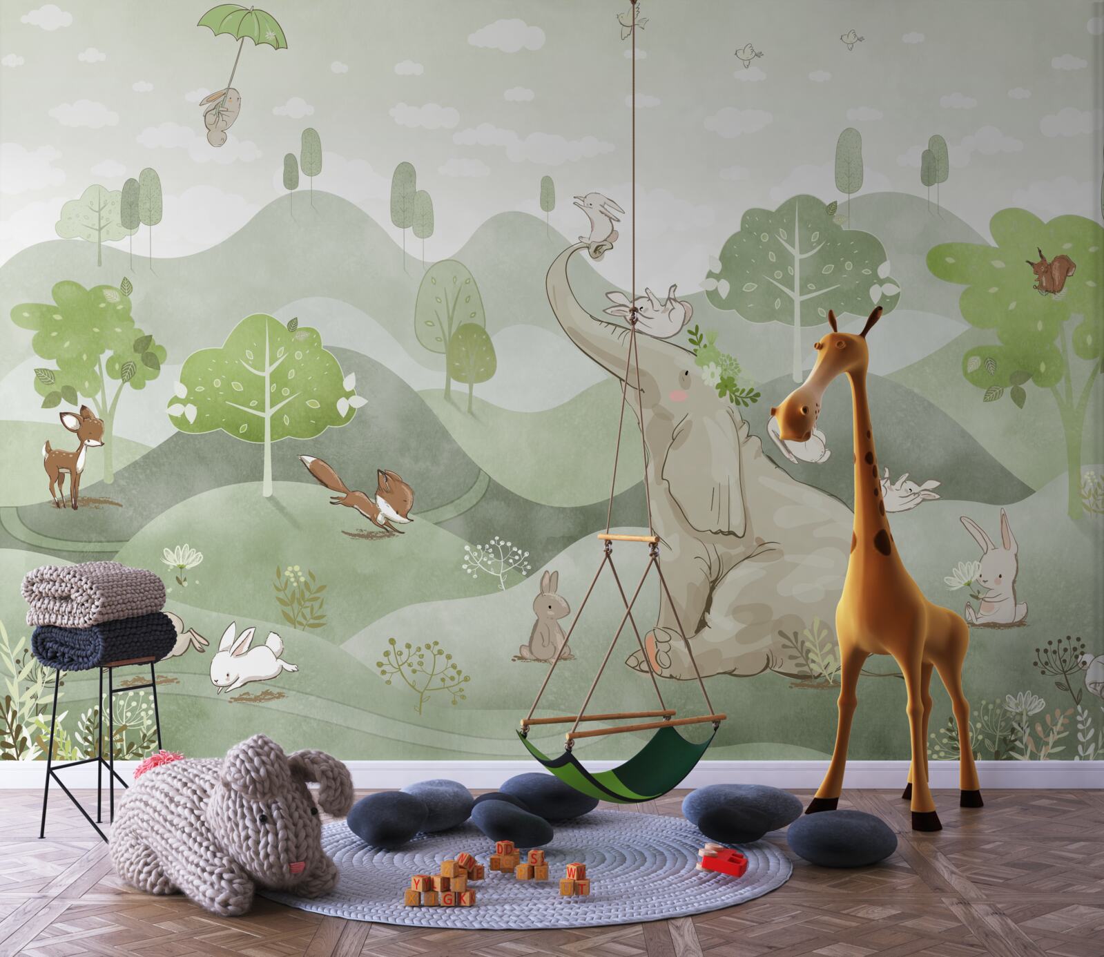 Papier peint L'éléphant reçoit des vœux d'animaux