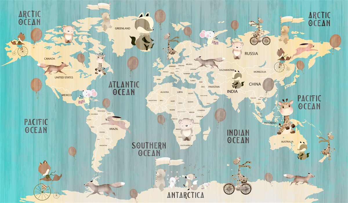 Papier peint Carte du monde pour enfants avec dégradé