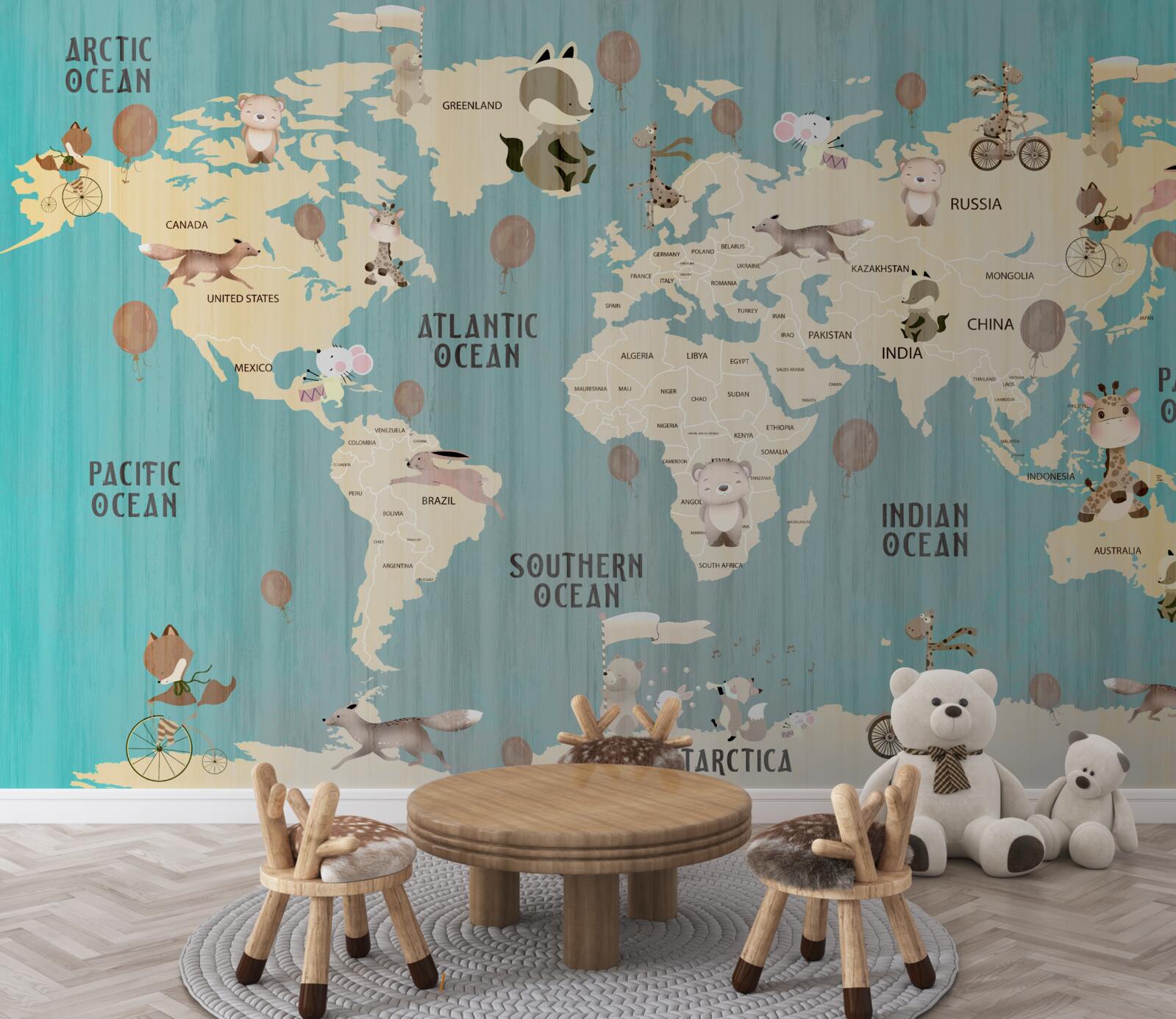 Papier peint Carte du monde pour enfants avec dégradé