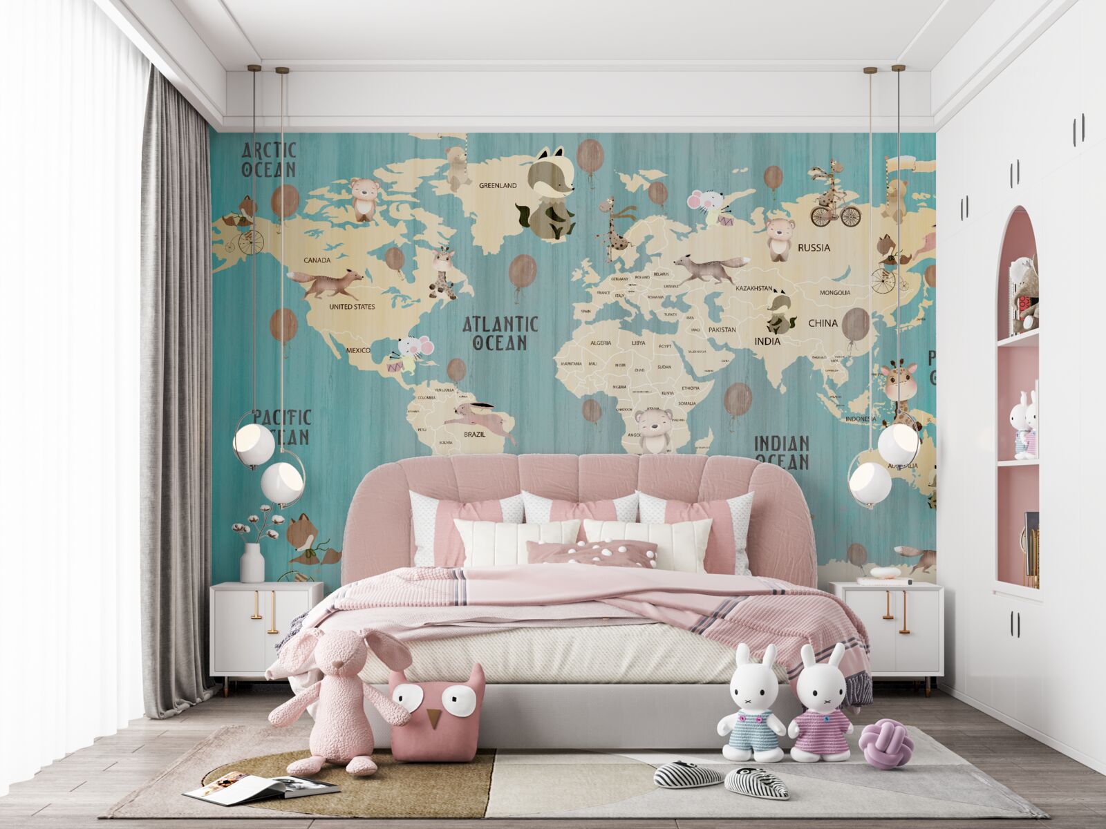 Papier peint Carte du monde pour enfants avec dégradé