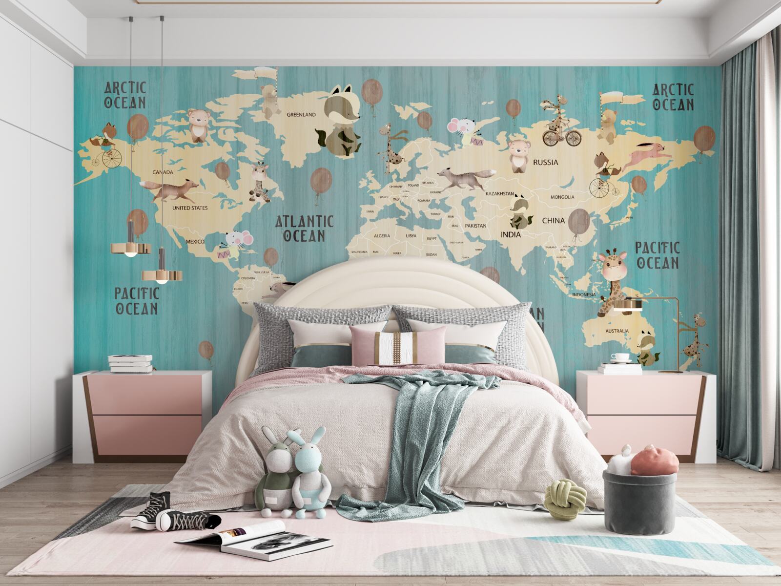 Papier peint Carte du monde pour enfants avec dégradé