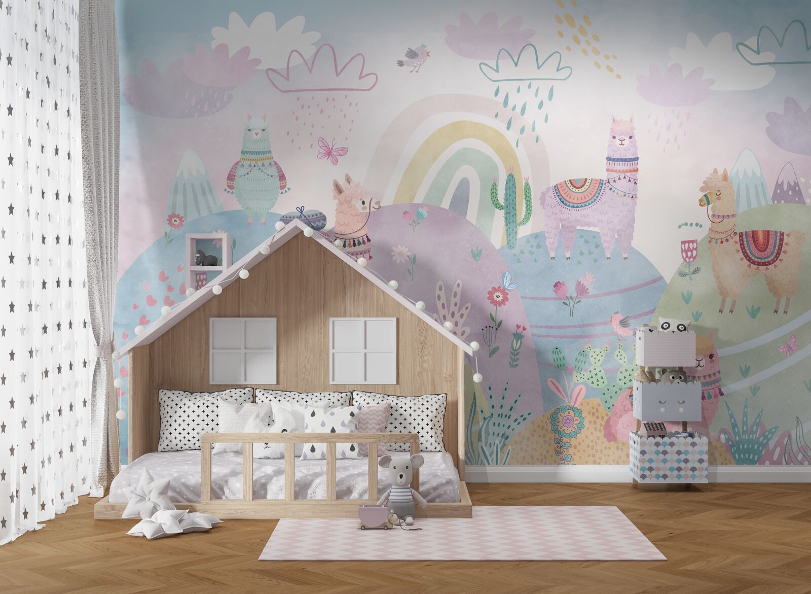 Papier peint les champs où marchent les lamas