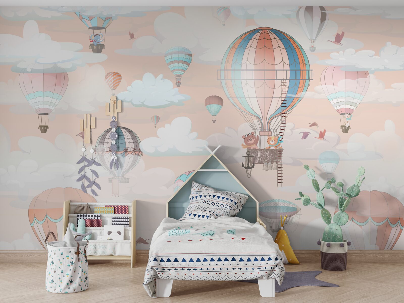 Papier peint voyager en montgolfière